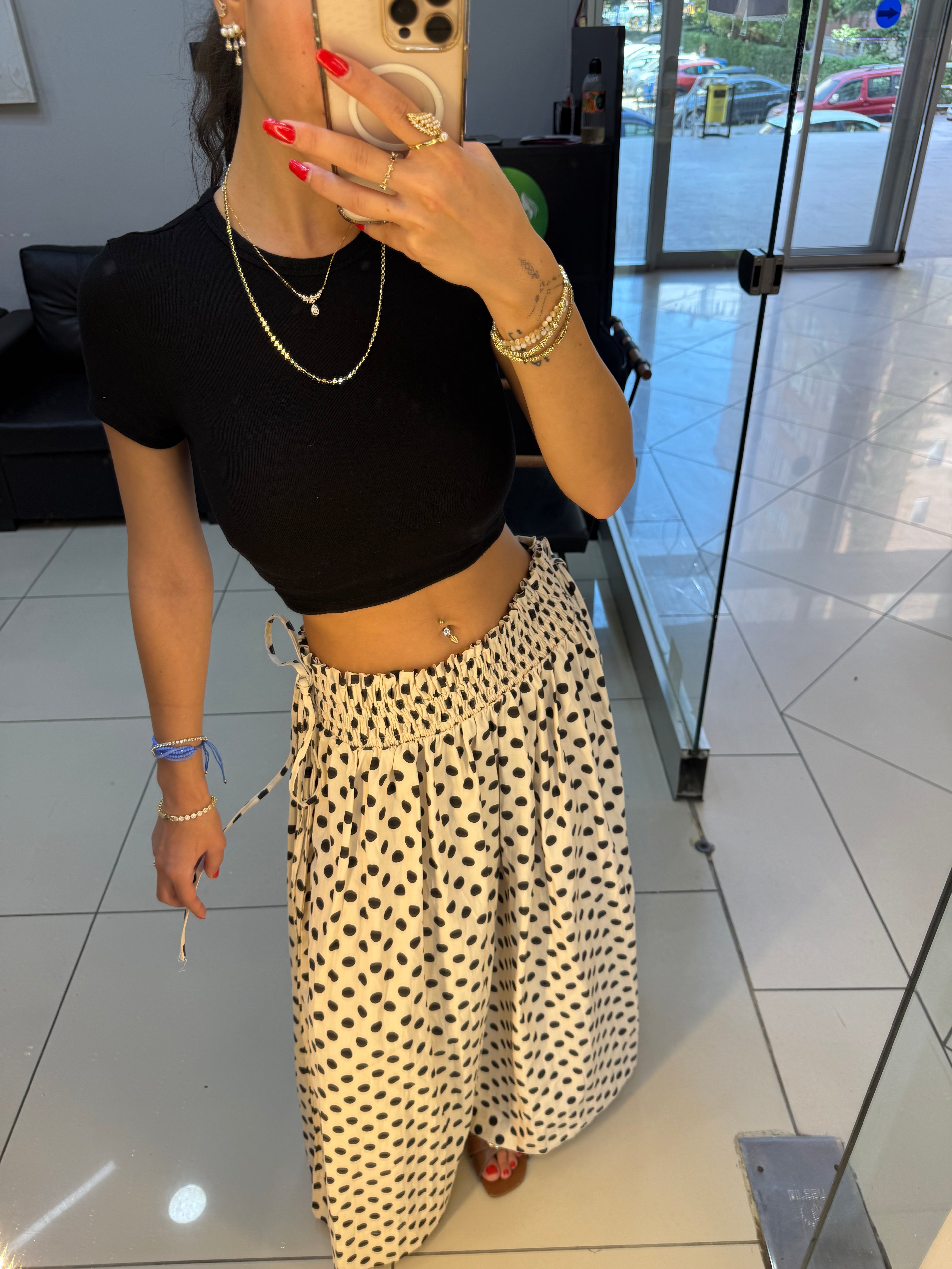 Poplin puantiye etek