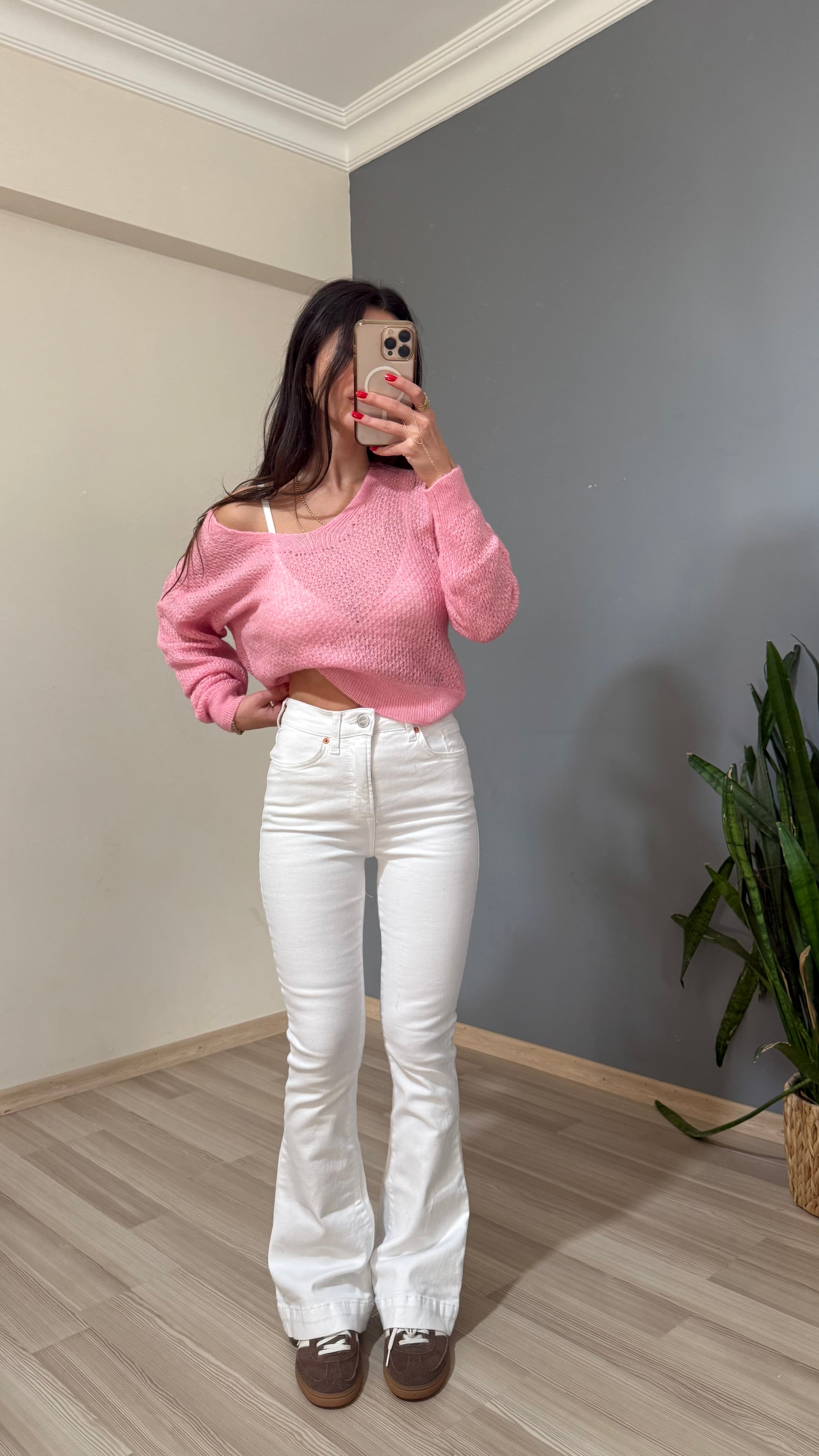 Flare model likralı beyaz jean