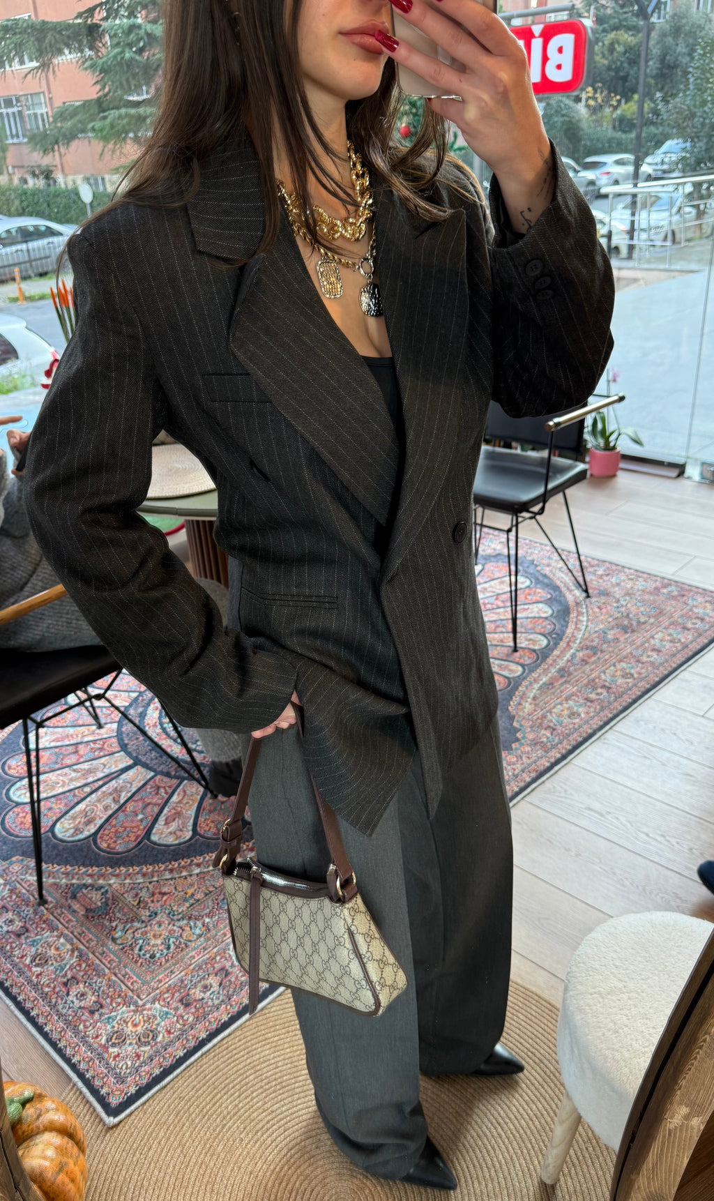 Antrasit çizgili blazer ceket