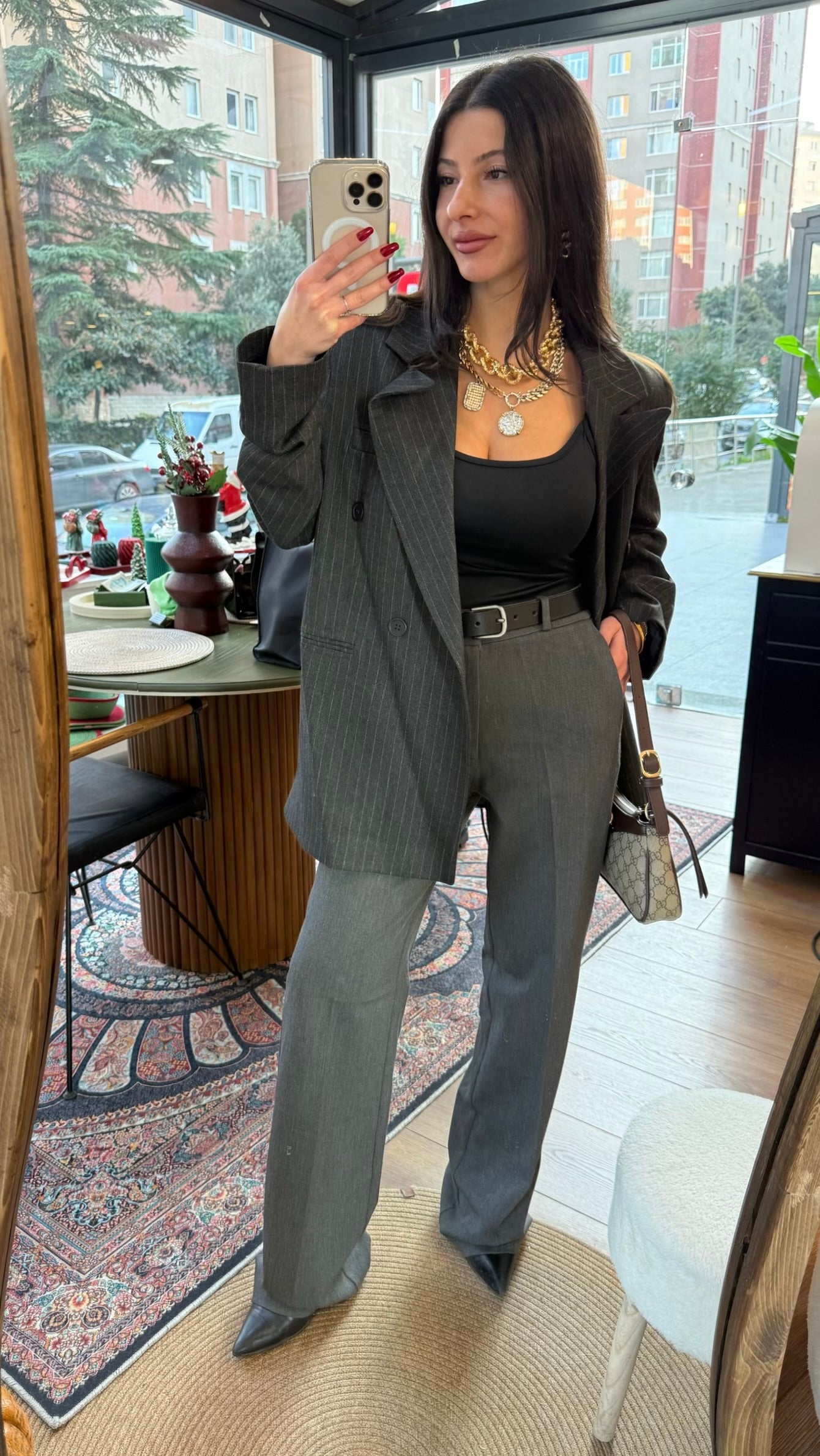 Antrasit çizgili blazer ceket