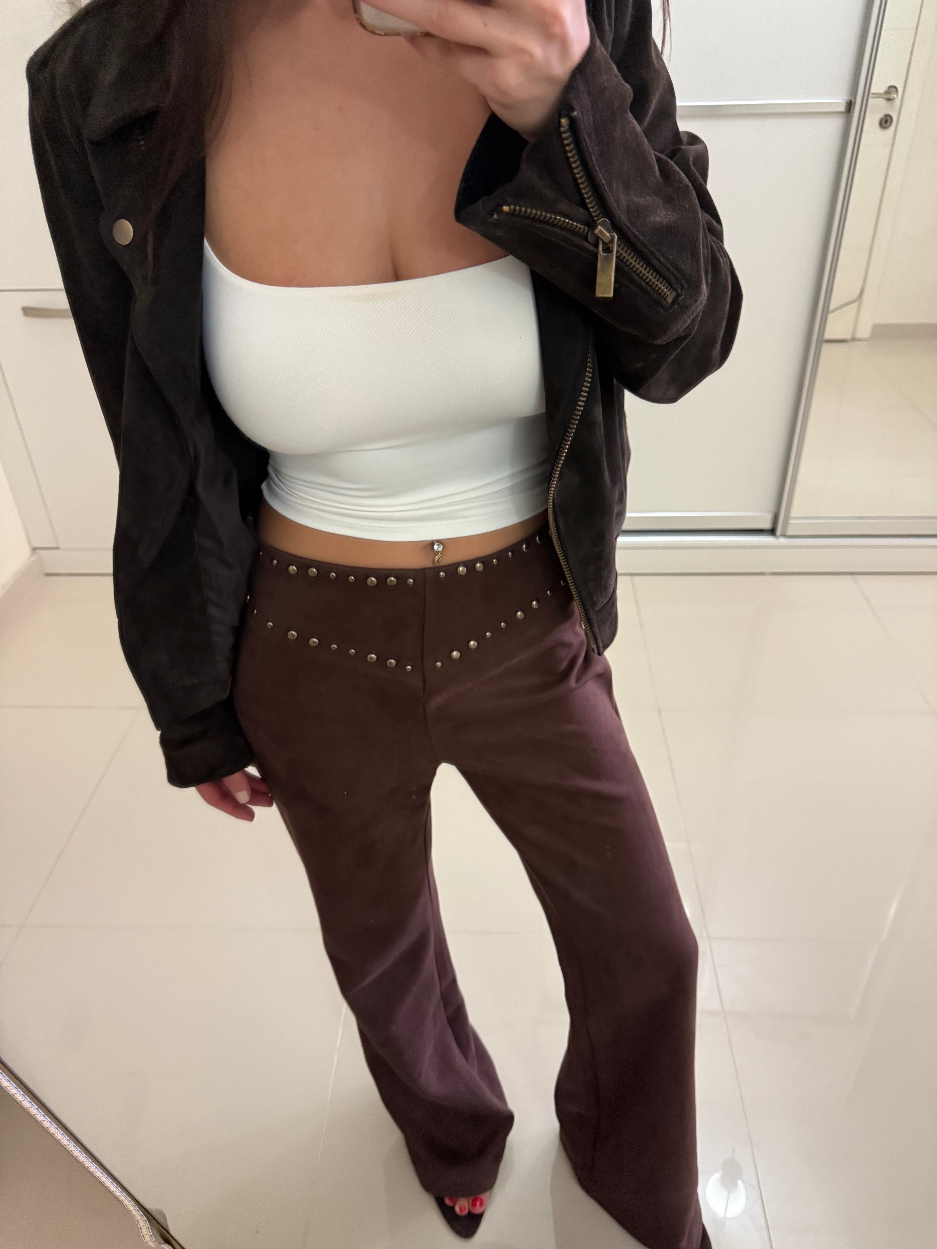 Zr zımbalı süet deri pantolon