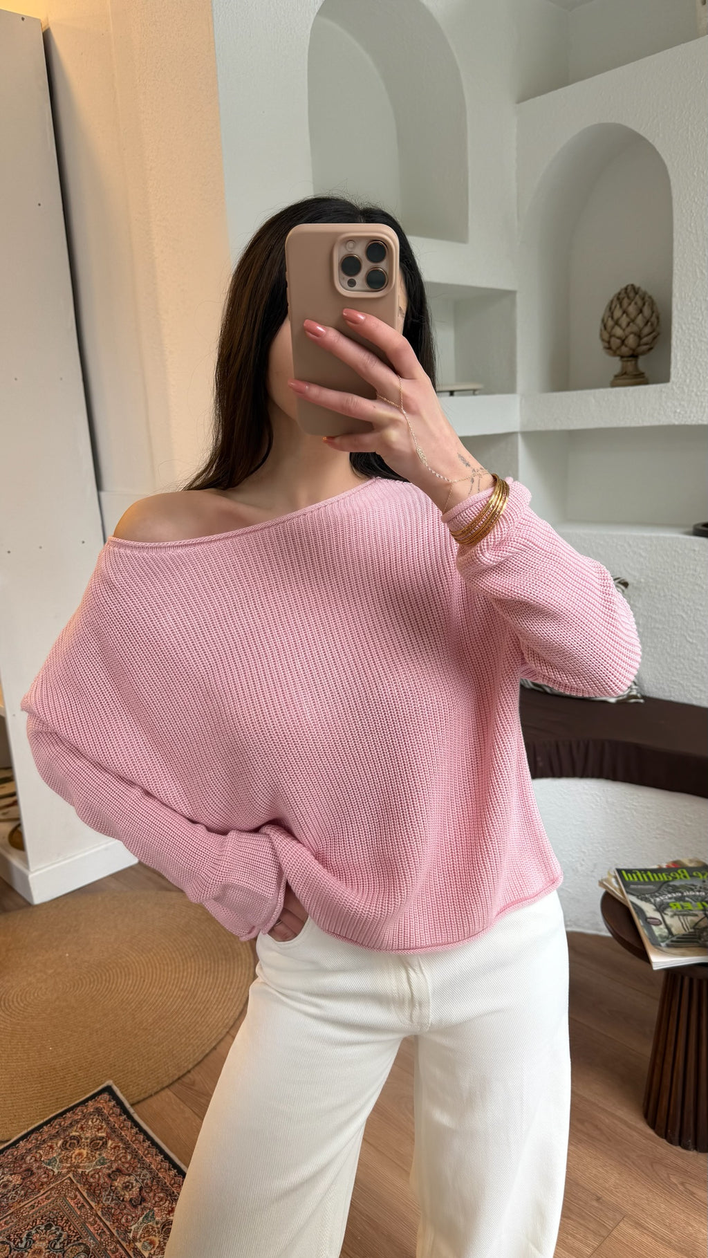 Pembe basic triko kazak