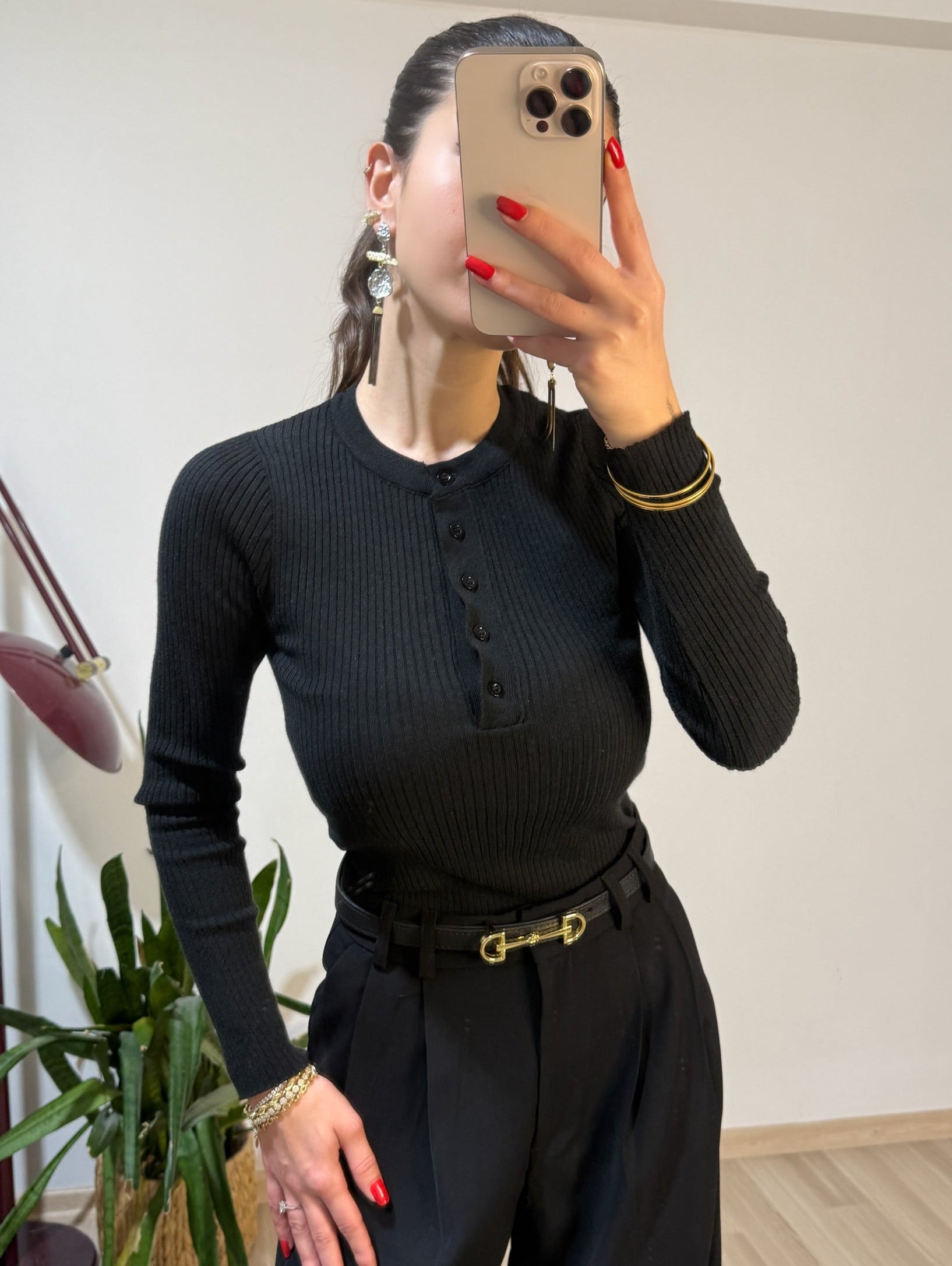 Pamuklu fit siyah fitilli bluz