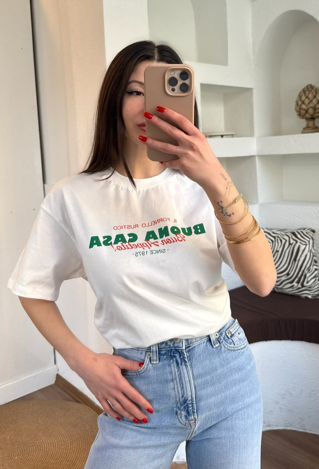 Buona casa baskılı tişört