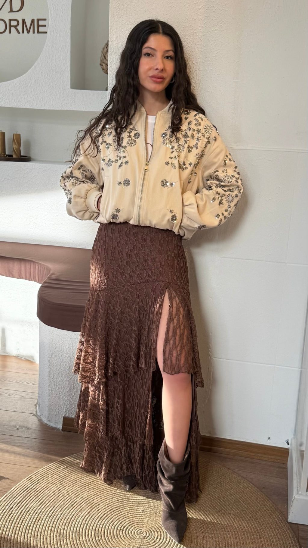 İthal boncuk işlemeli ceket