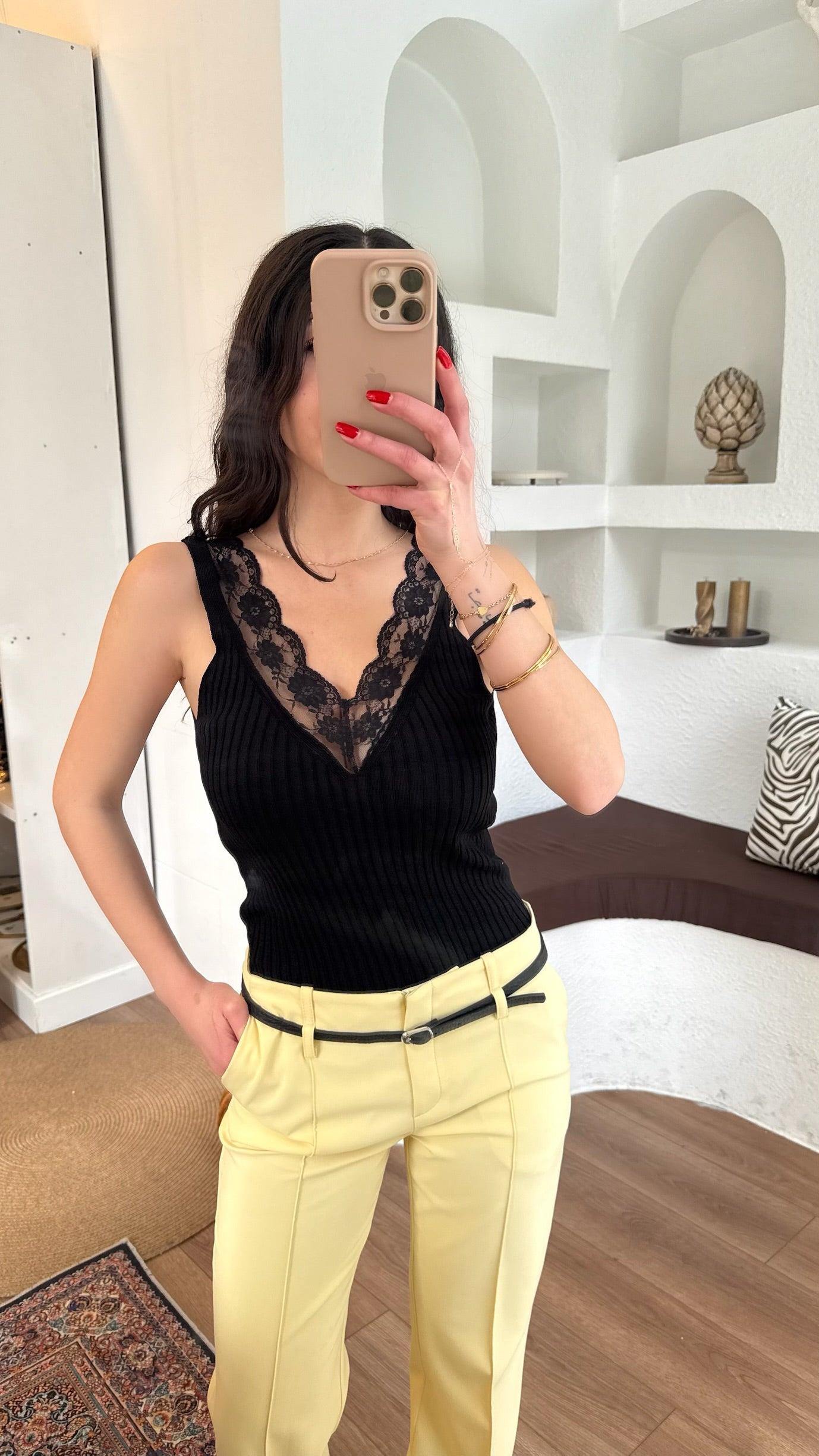 Dantel iç yaka bluz