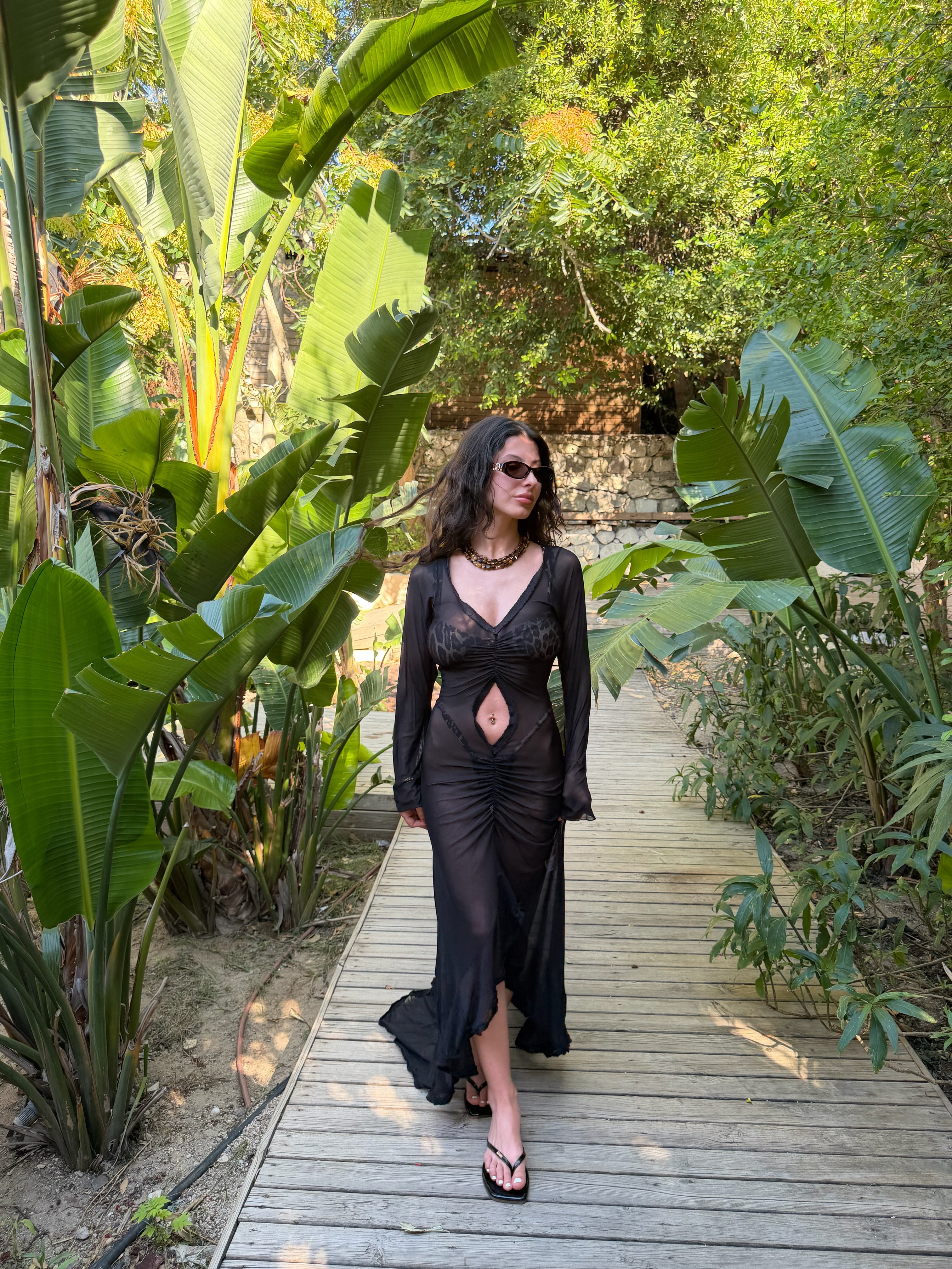Black transparan kesim maxi beachwear elbise