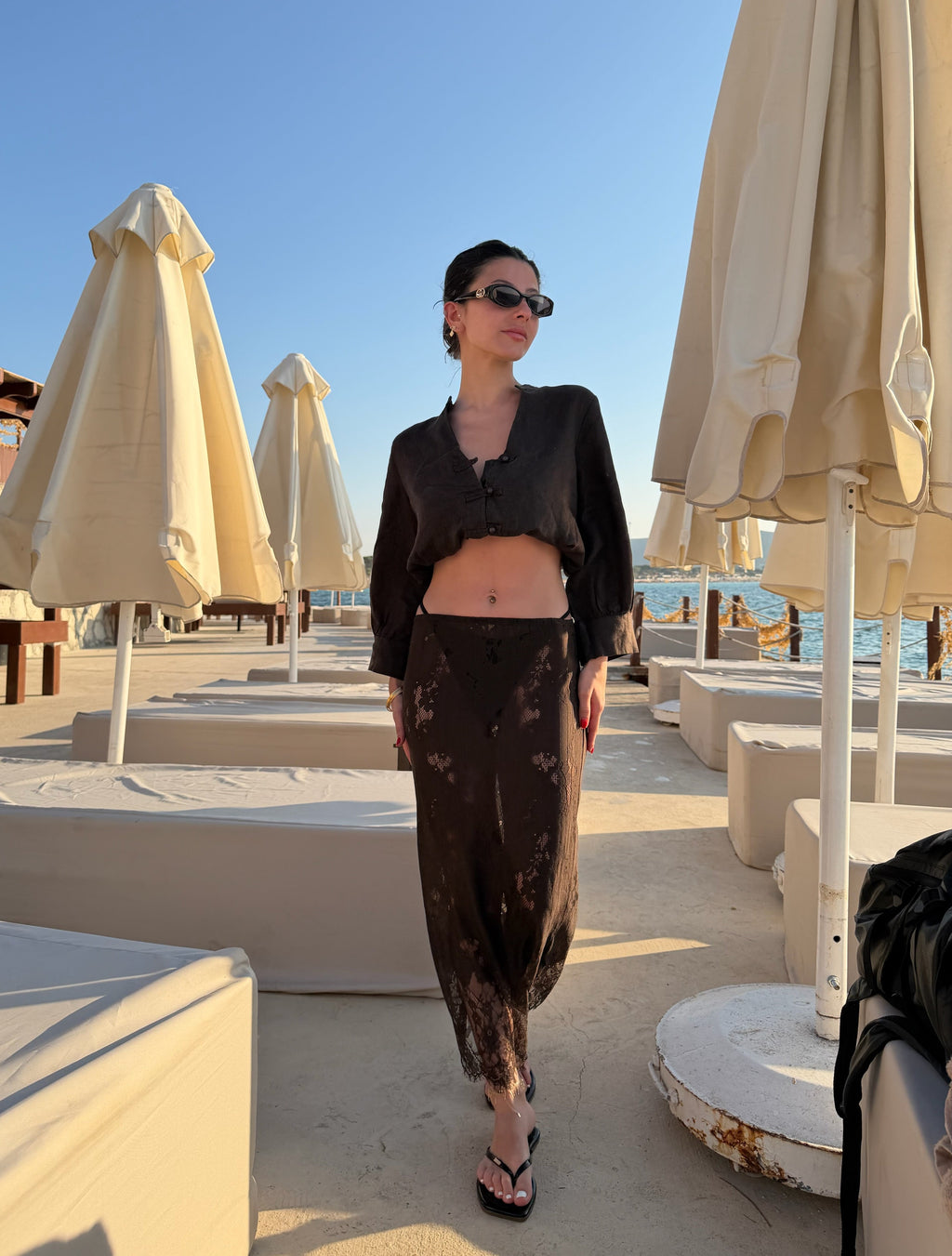 Dantel acı kahve beachwear etek