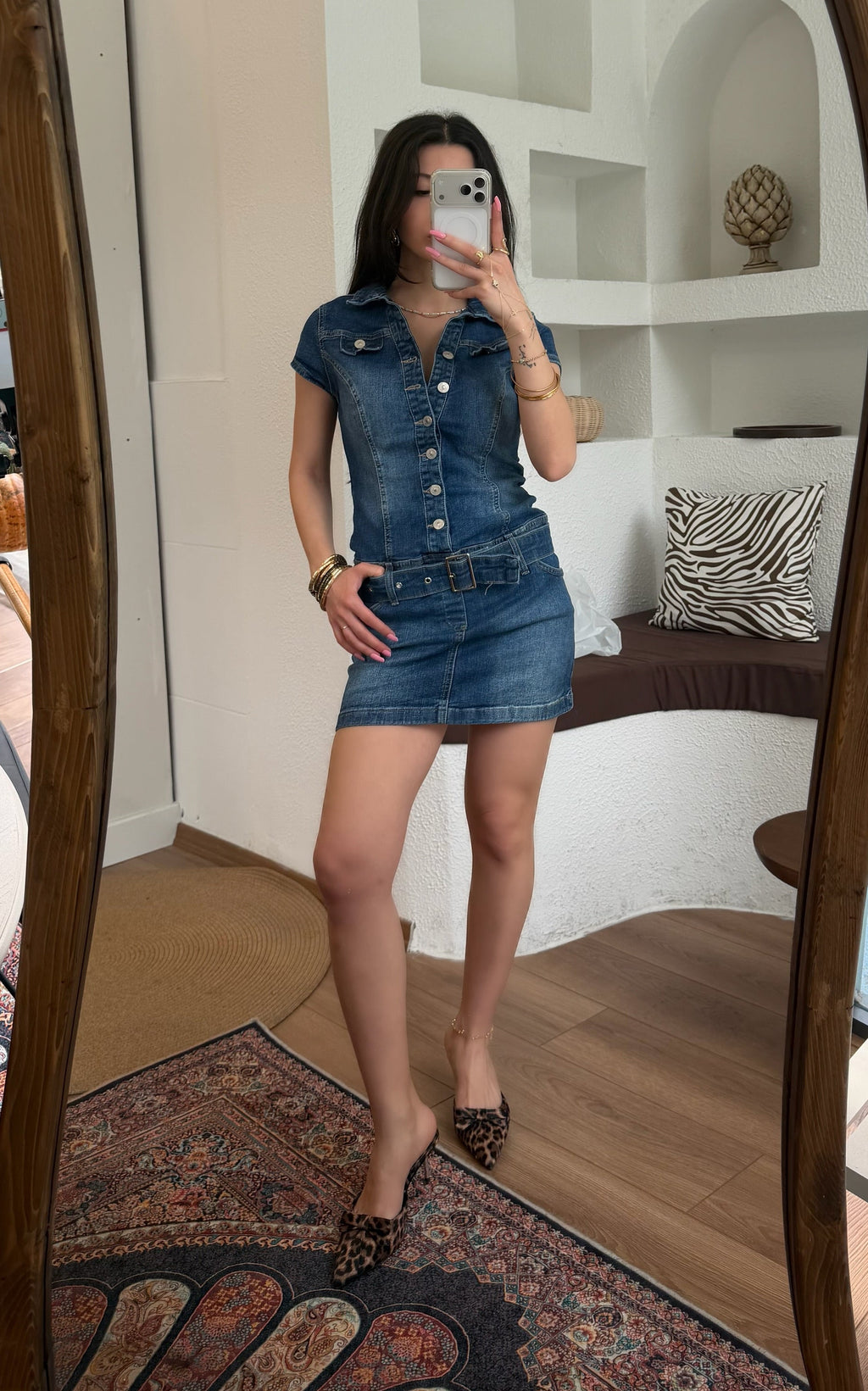 Denim kemerli elbise