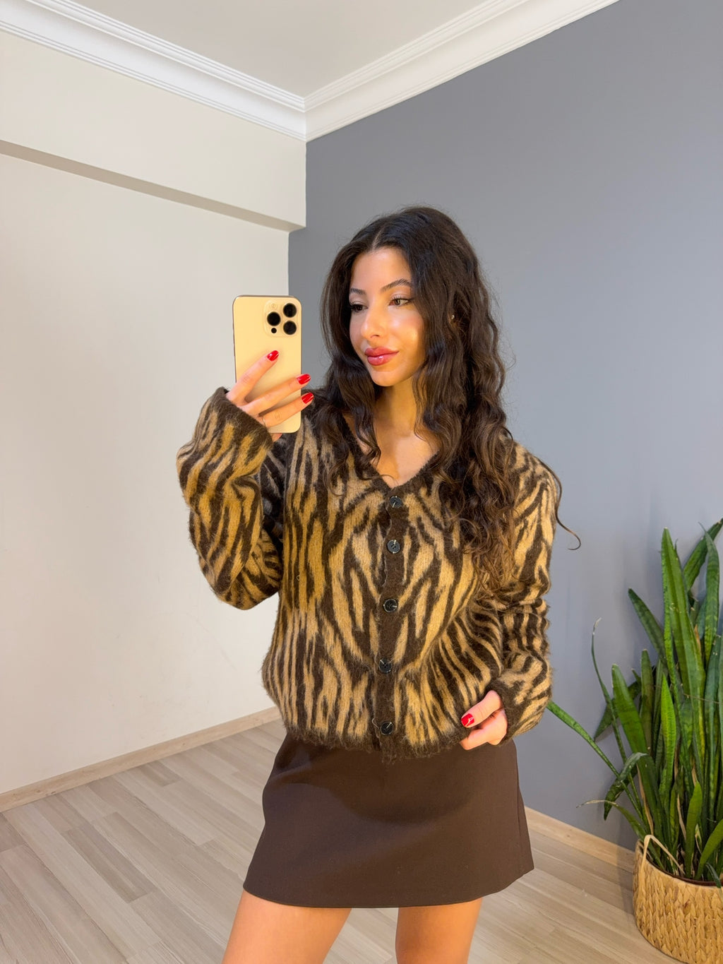 Zebra desenli Yün hırka