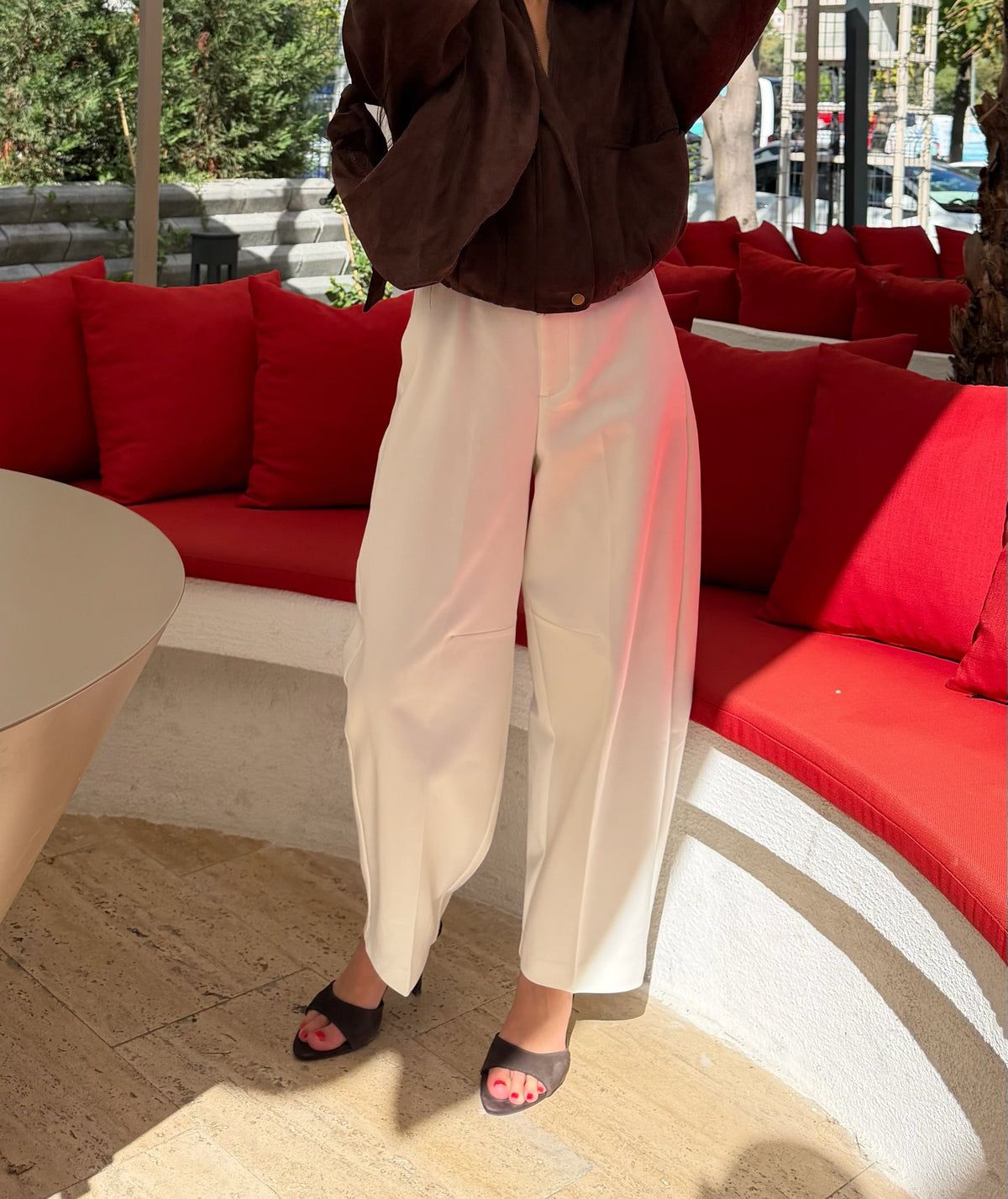 Barrel-leg Pantolon-Beyaz
