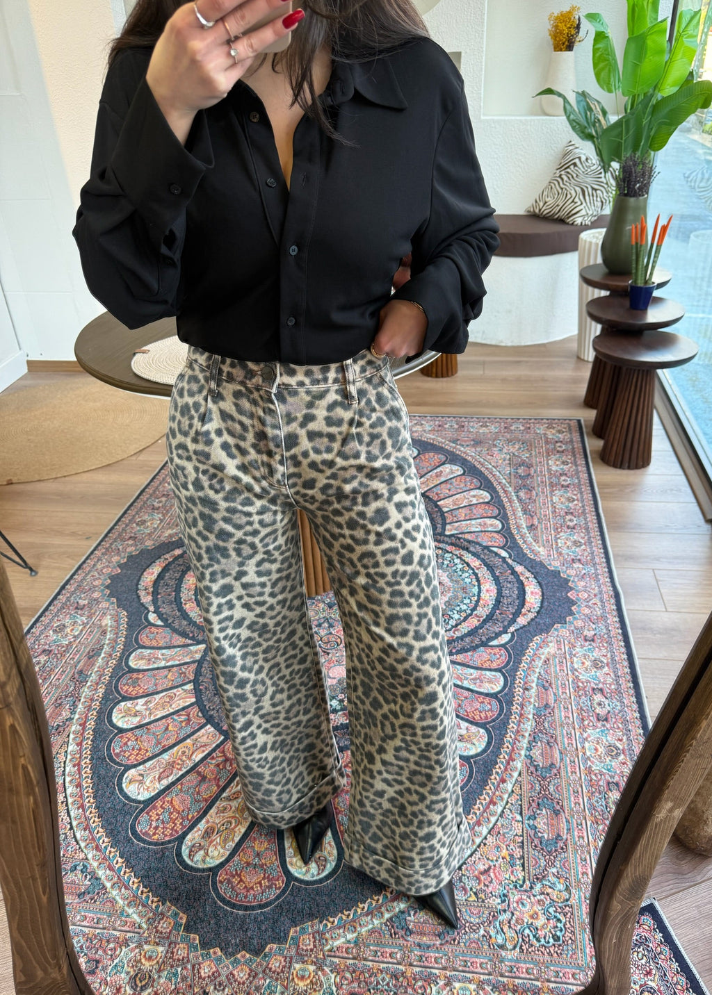 Pcro leopar katlama paça jean