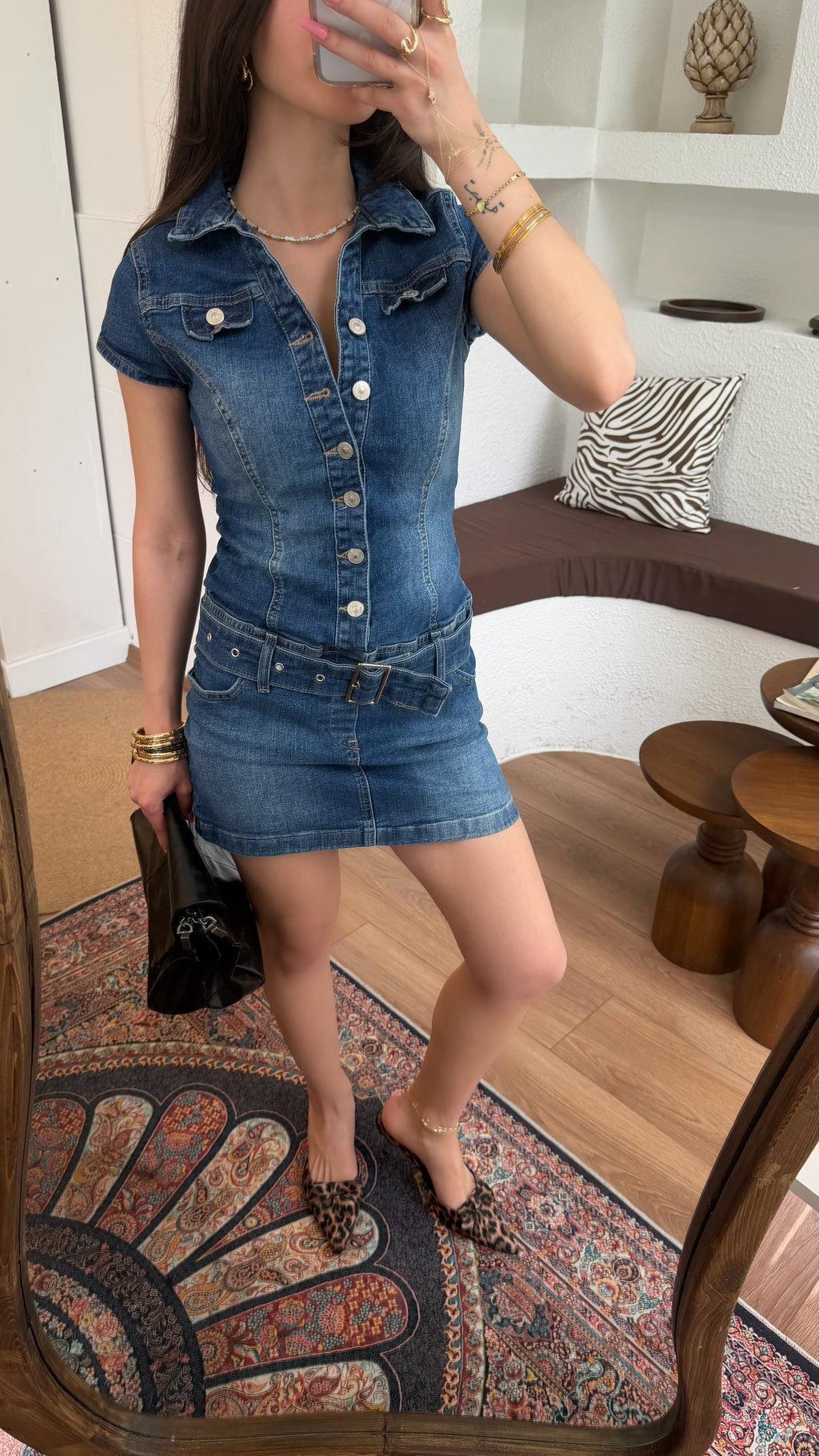 Denim kemerli elbise