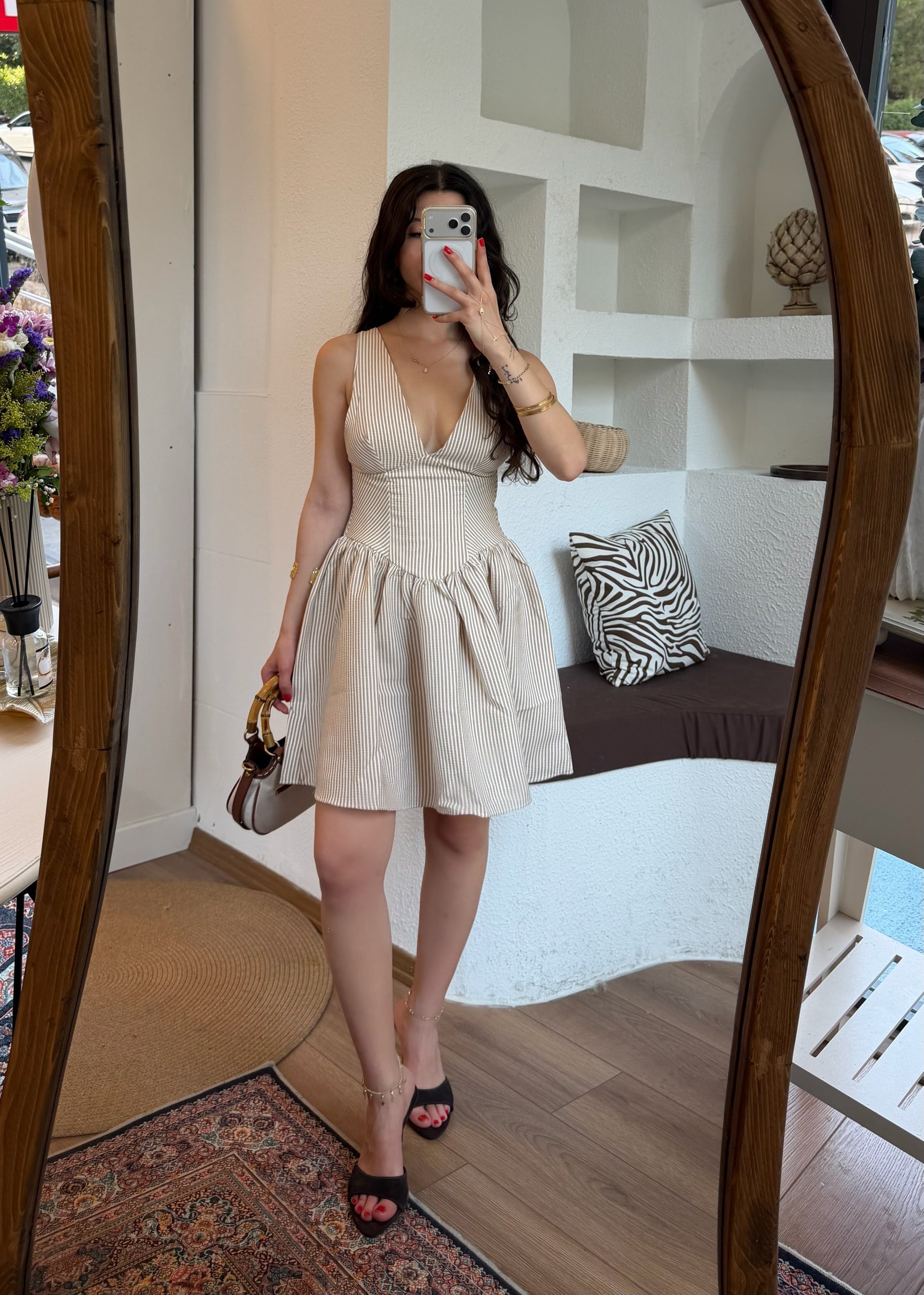 Çizgili mini elbise