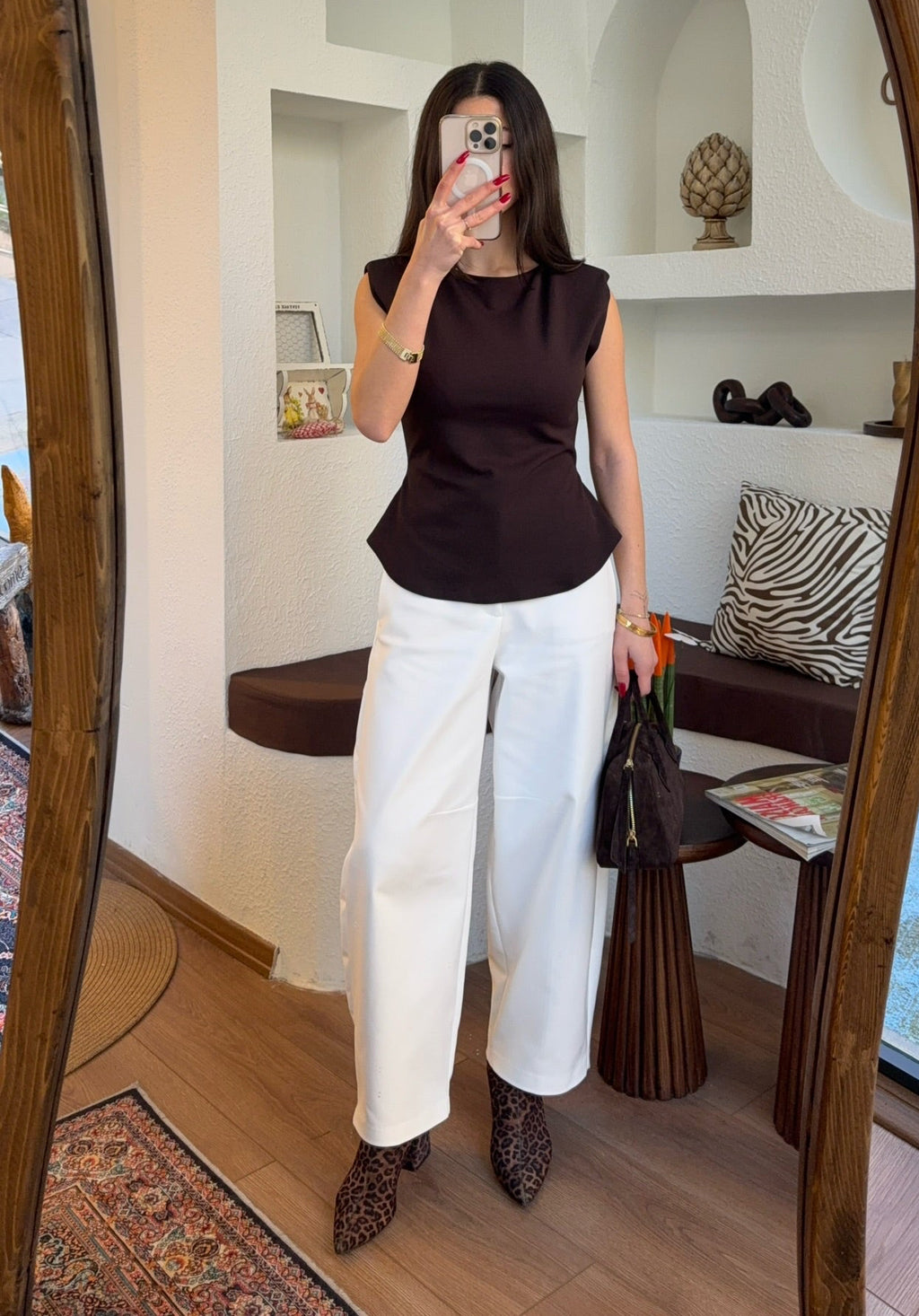 Skatter beyaz kumaş pantolon