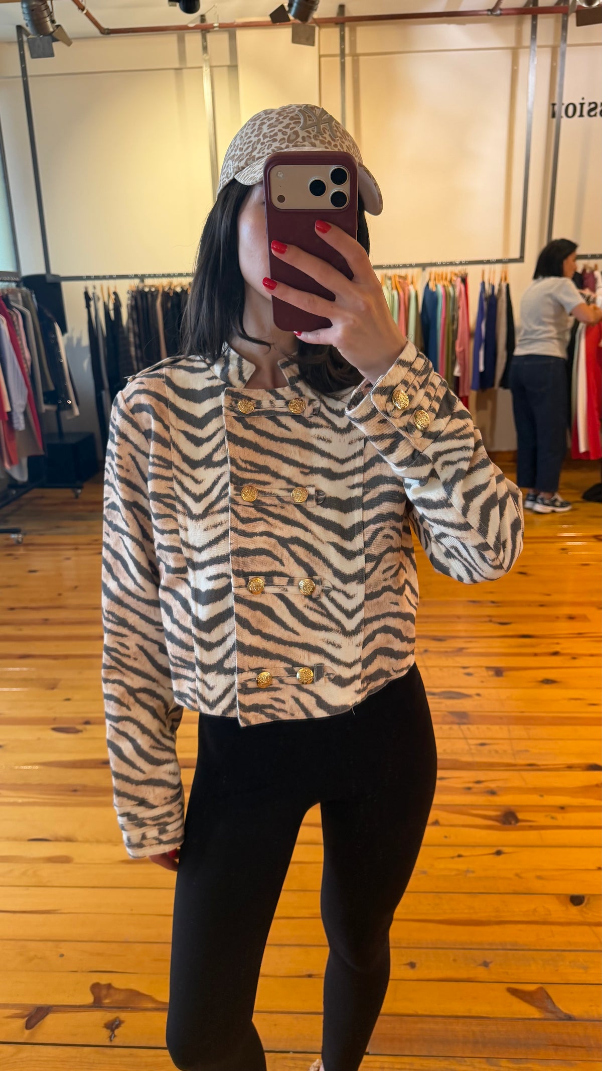 Zebra desen Napolyon düğmeli ceket