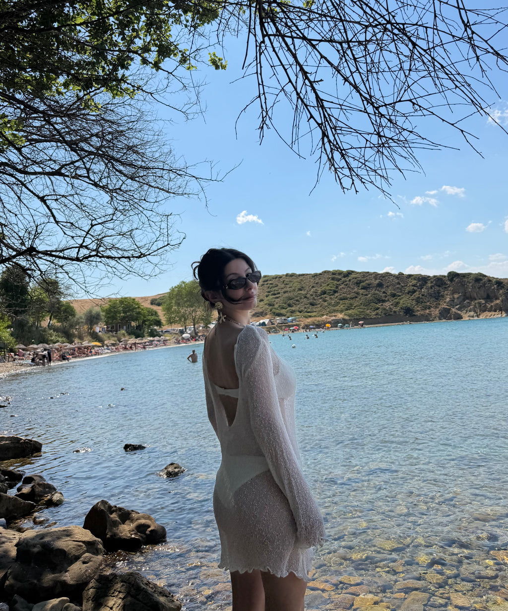 Triko beyaz beachwear elbise