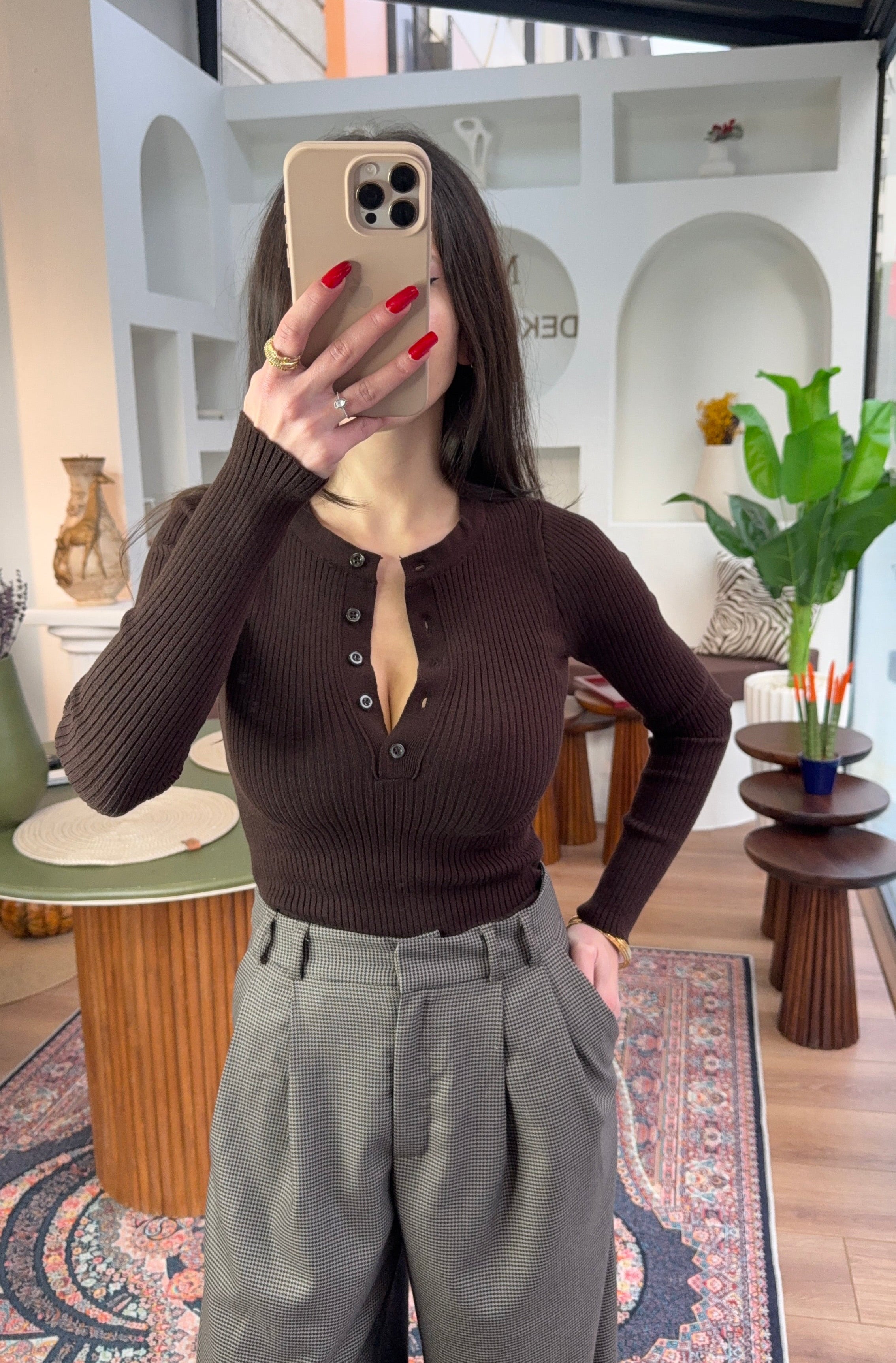 Pamuklu fitilli acı kahve bluz