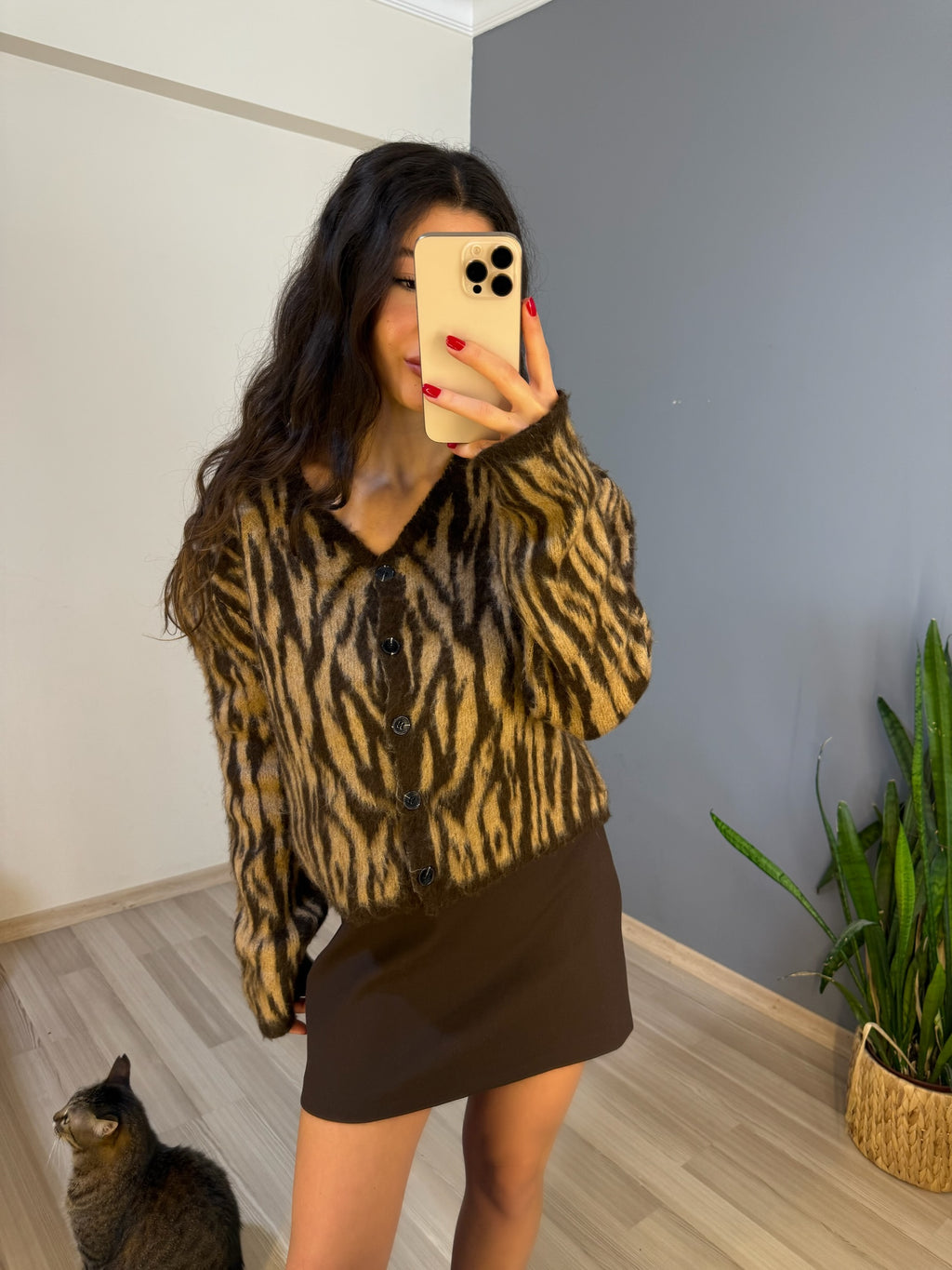 Zebra desenli Yün hırka