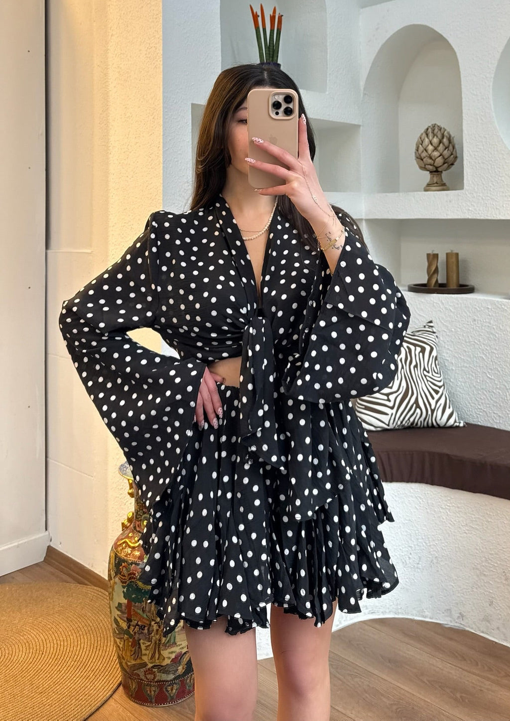 Puantiye kimono etek takım