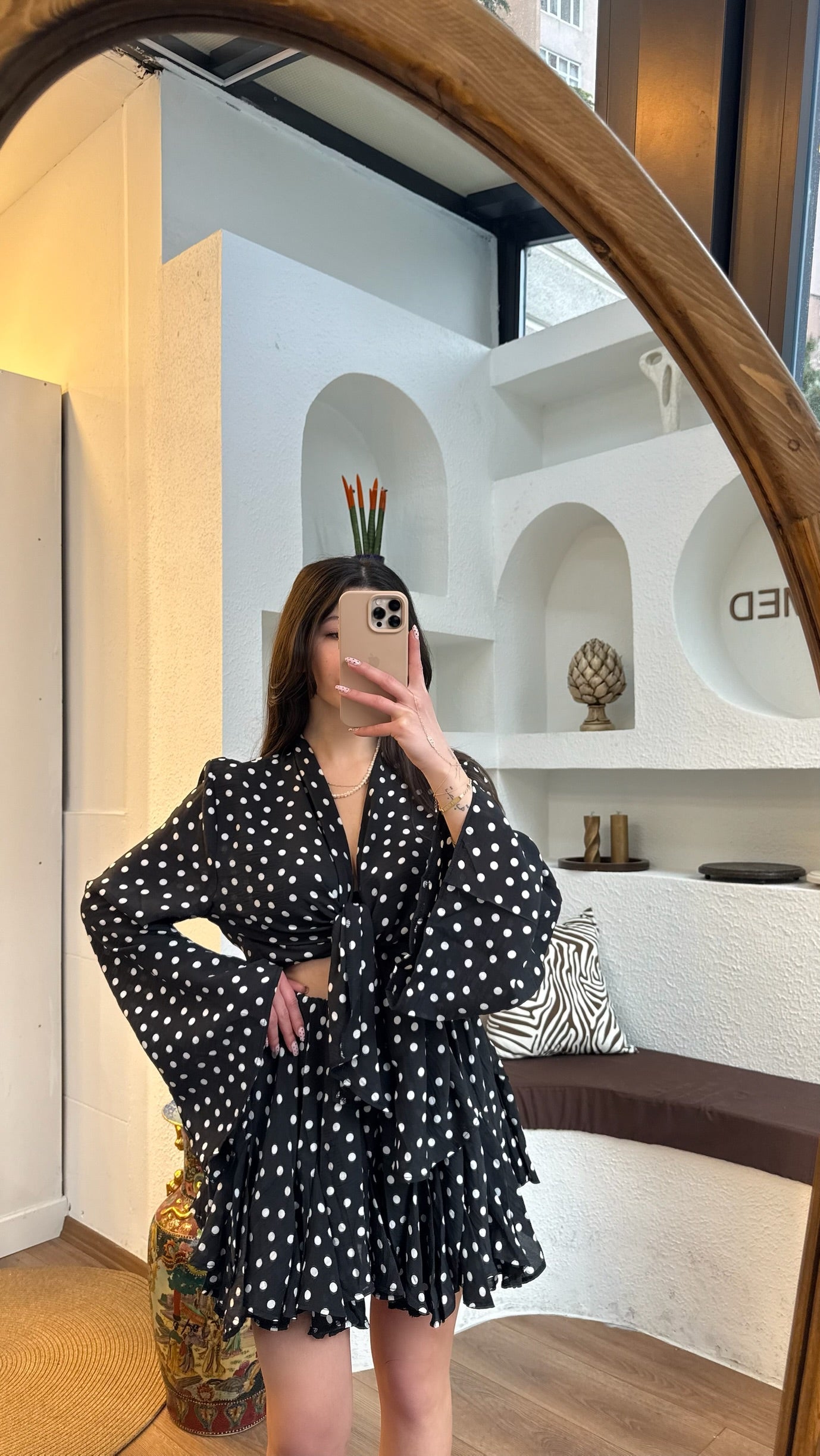 Puantiye kimono etek takım