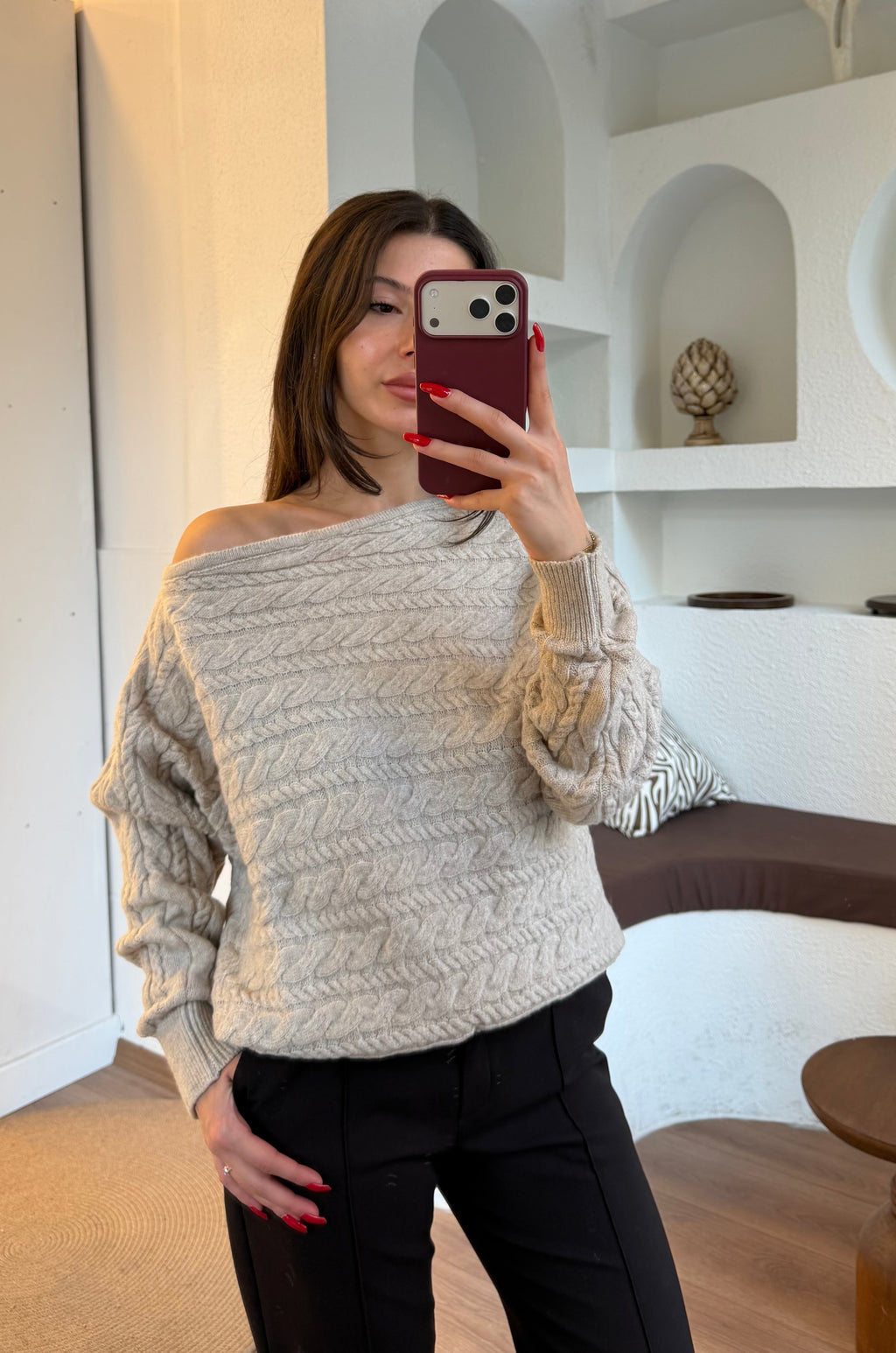 Kayık Yaka Örgü Model Kazak