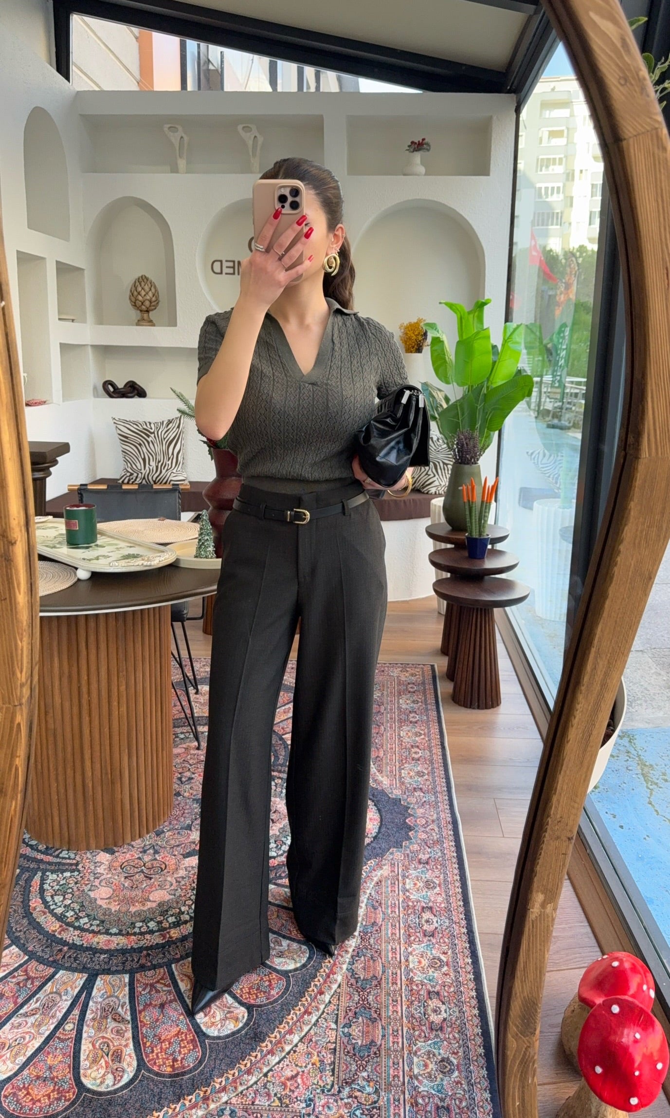 Kırçıl kemerli antrasit pantolon