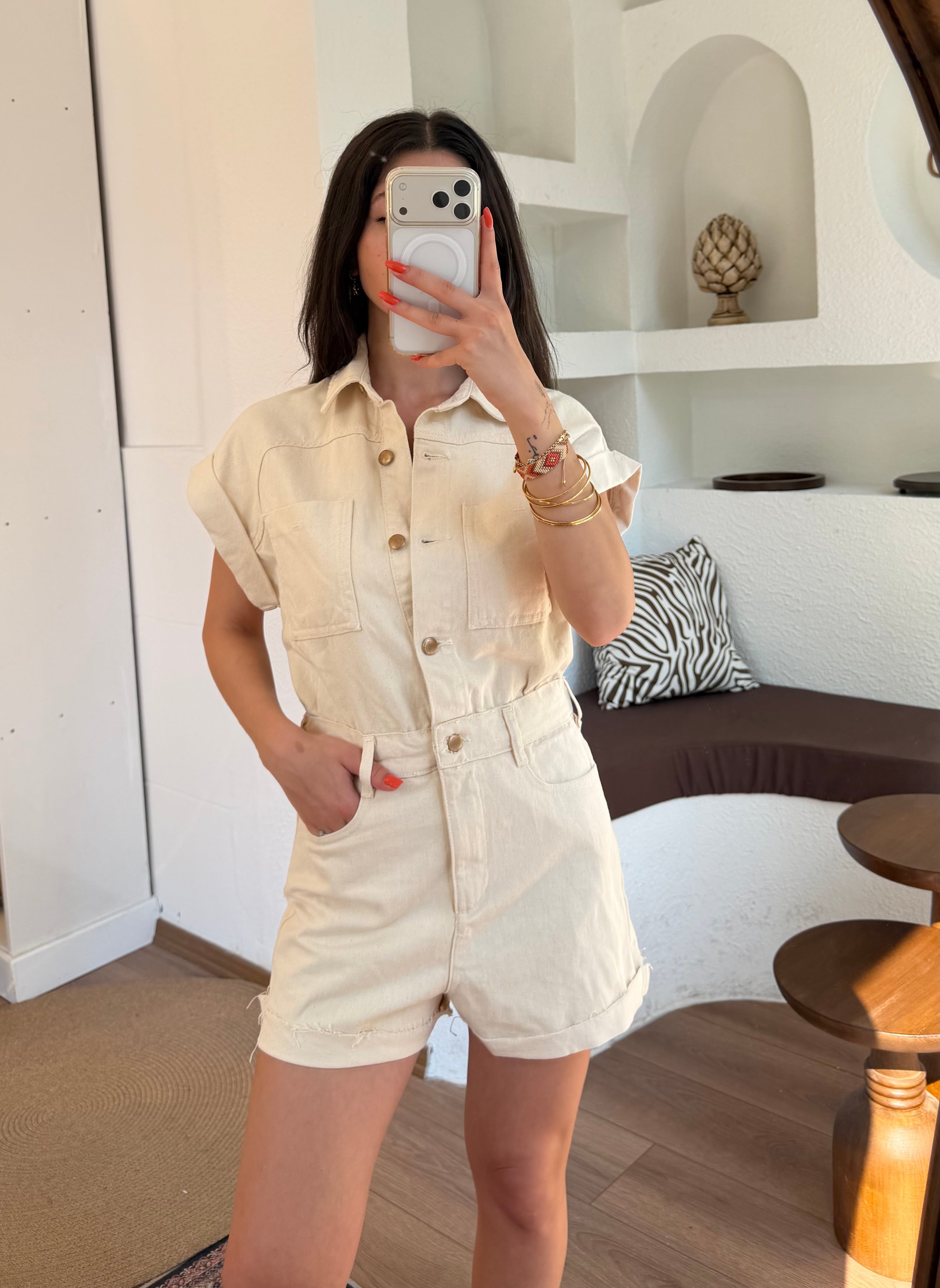 Zra denim şort tulum