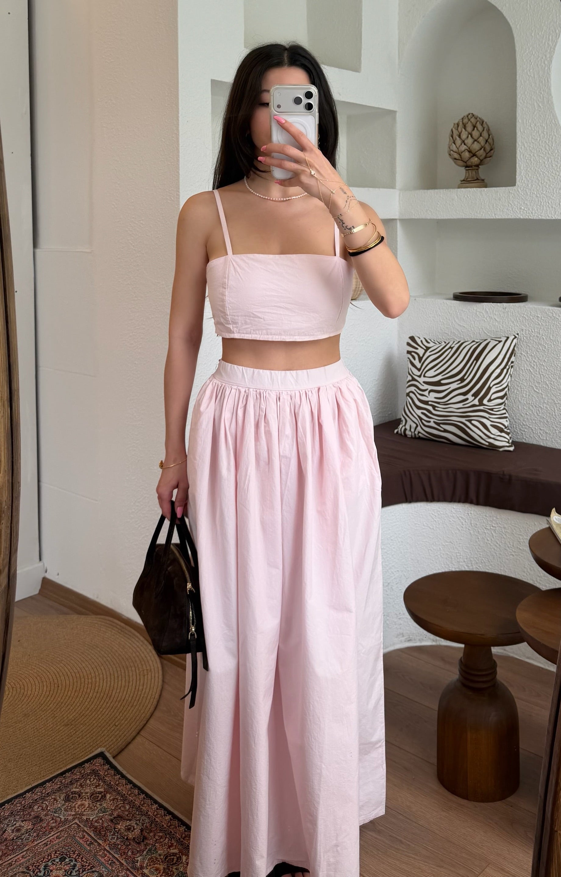Toz pembe Etek-top takım