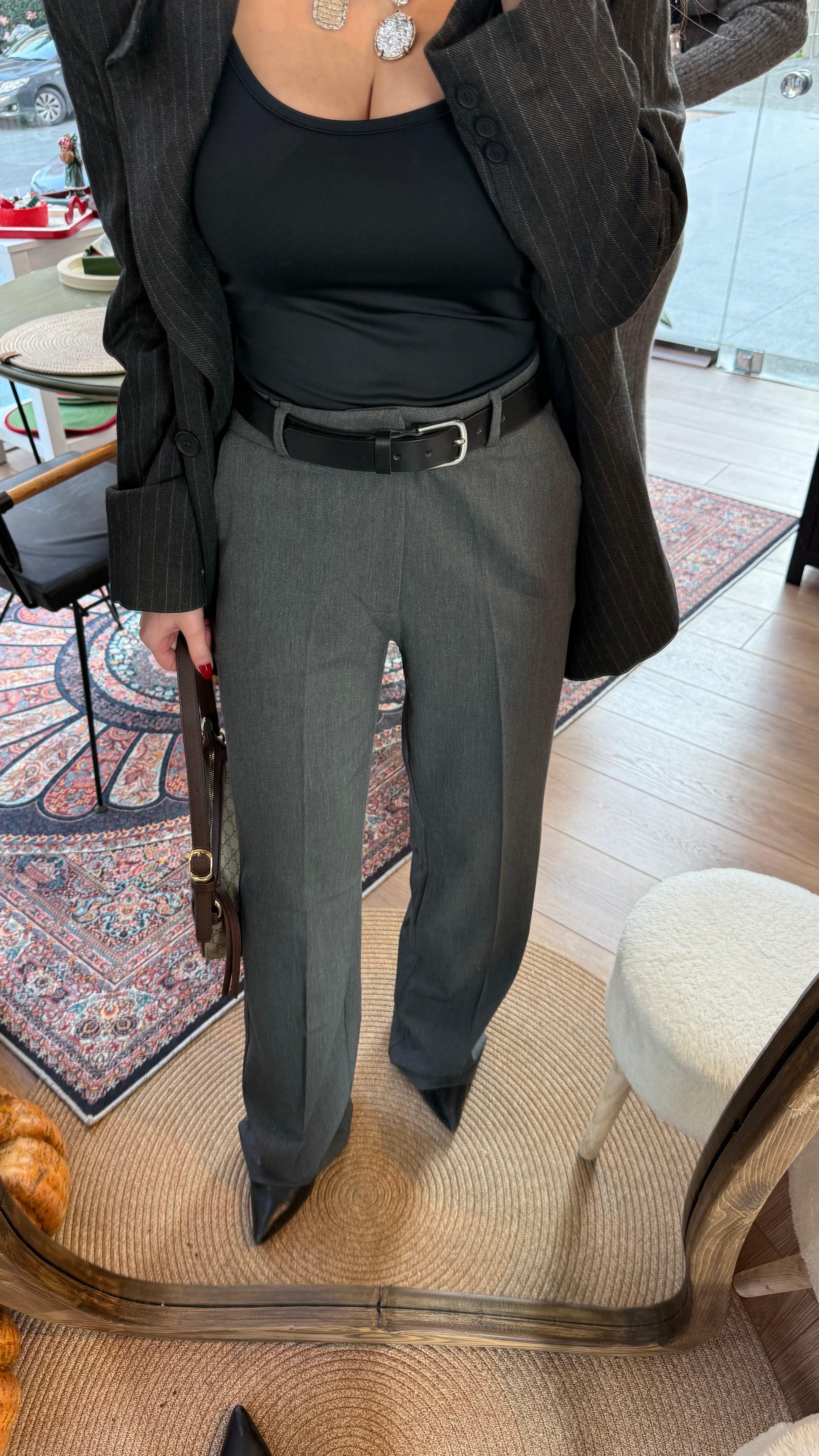 Gri düz paça kumaş pantolon