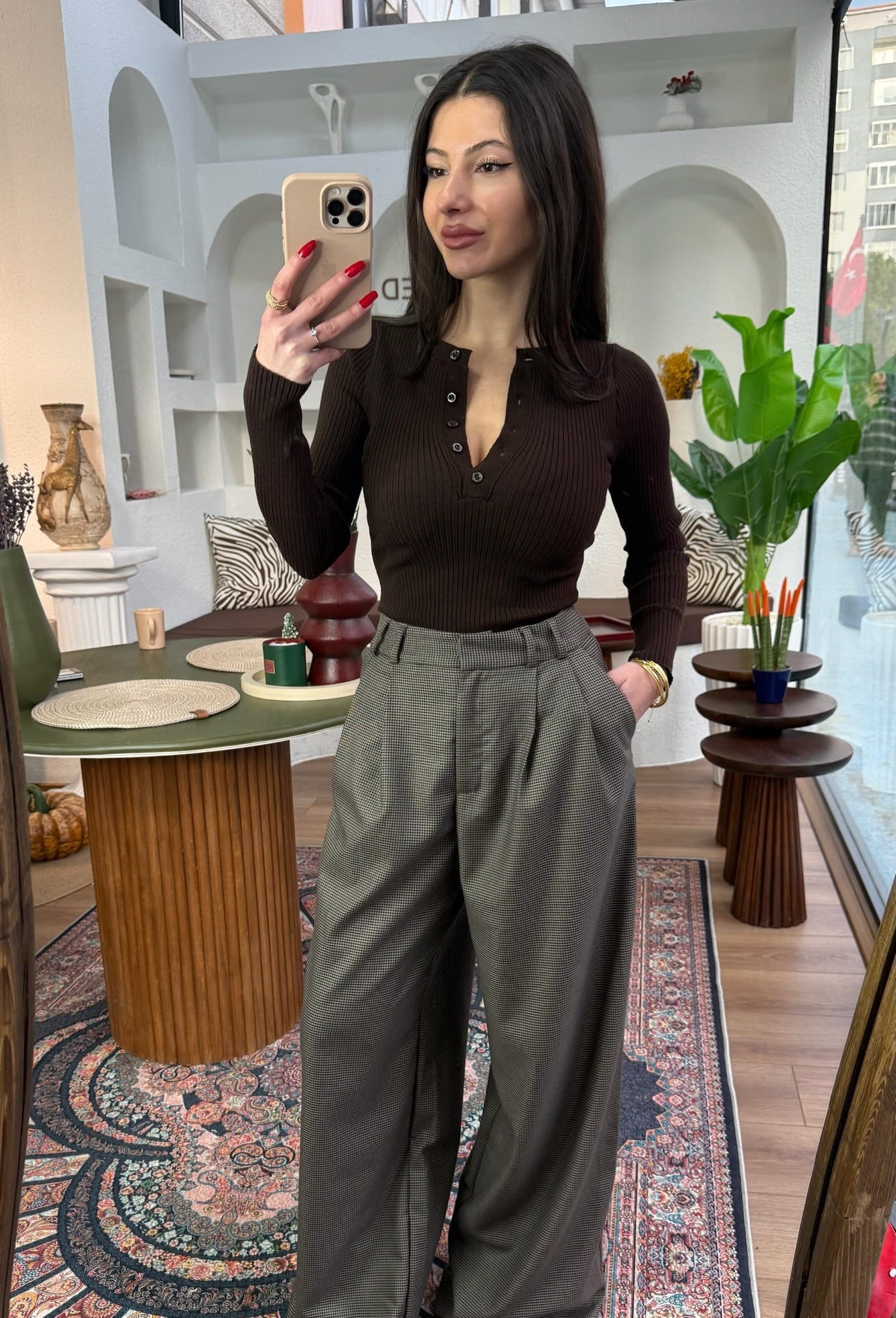 Ekosa pileli pantolon