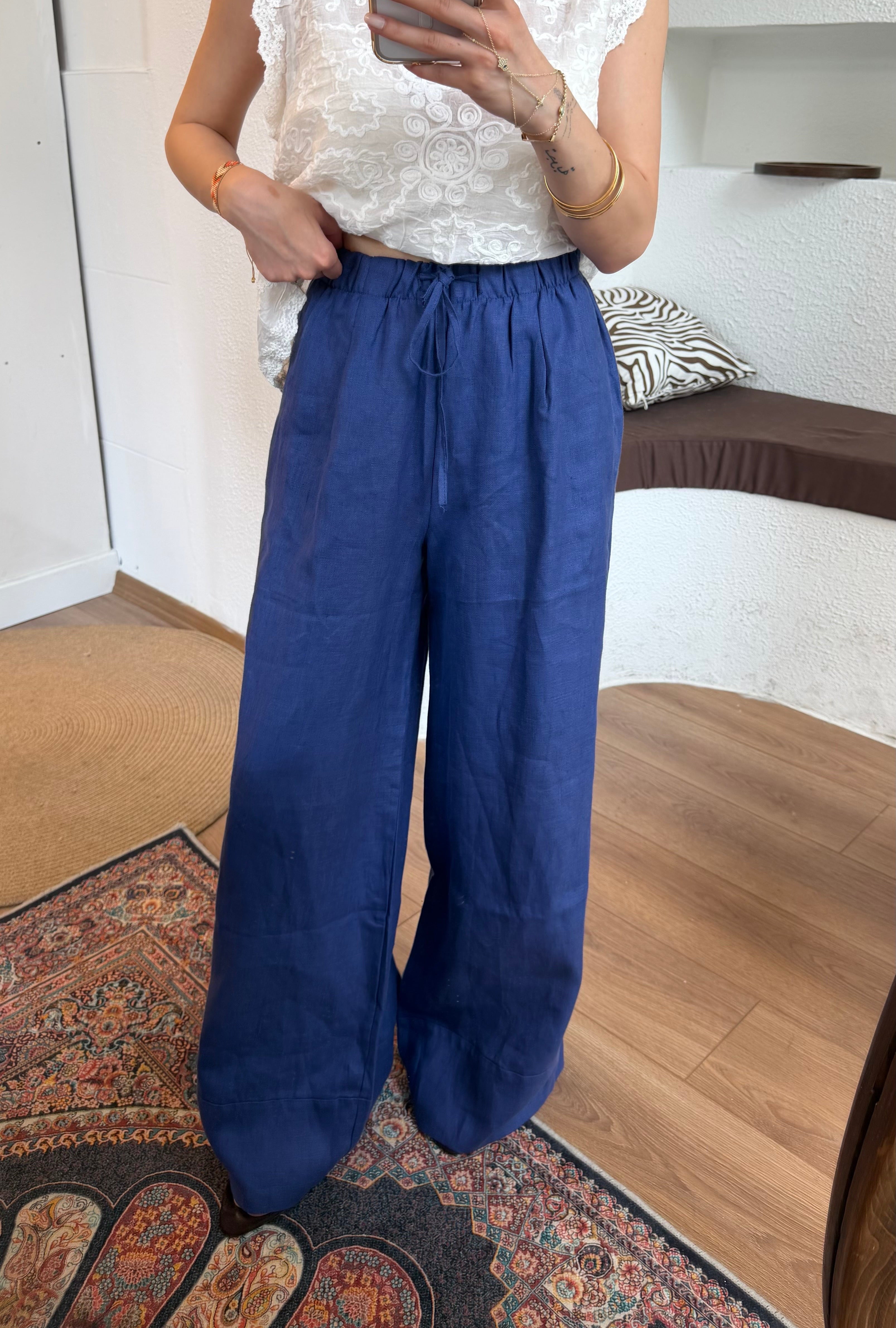 %100 ham keten pantolon-saks mavisi