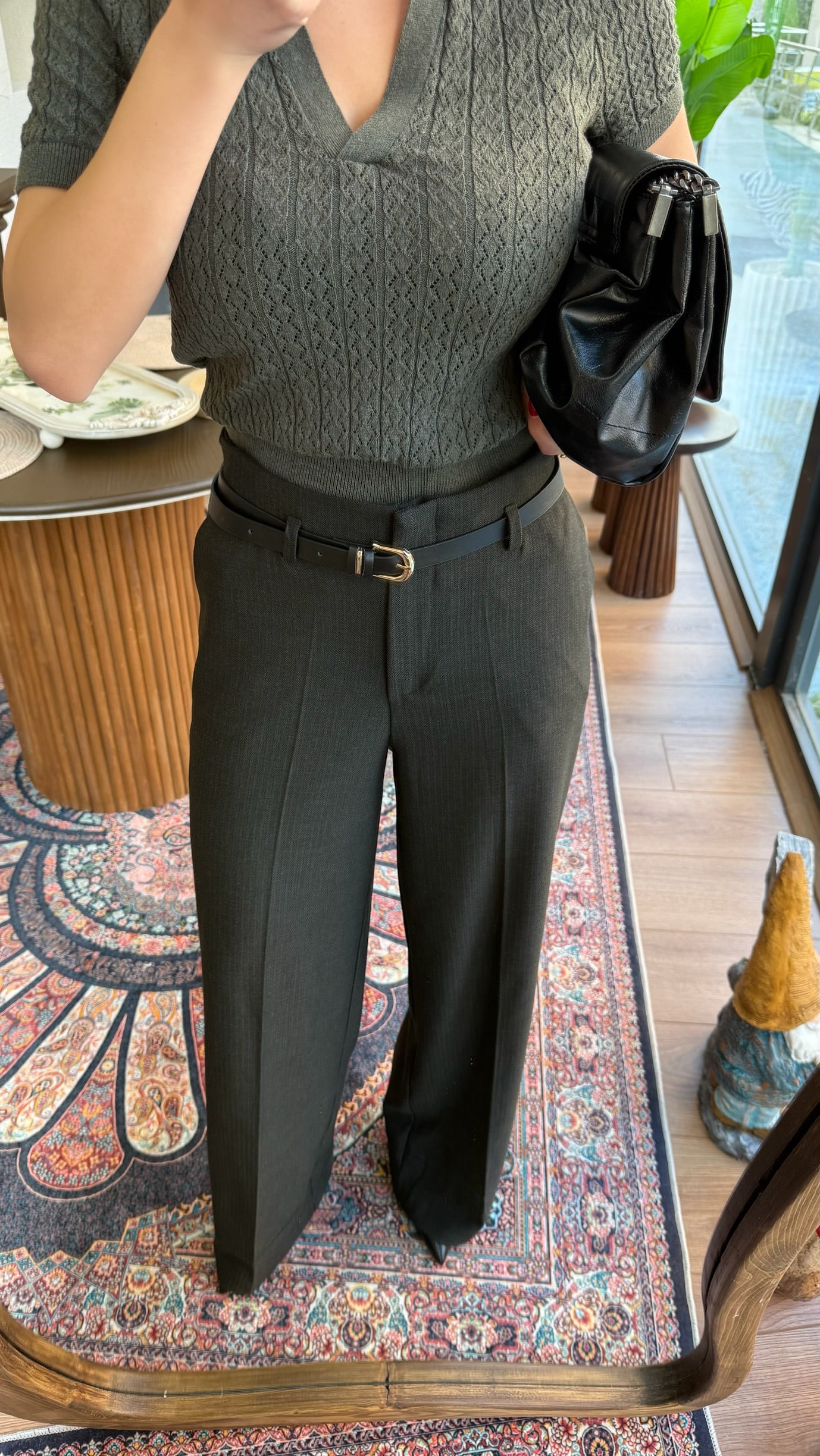 Kırçıl kemerli antrasit pantolon