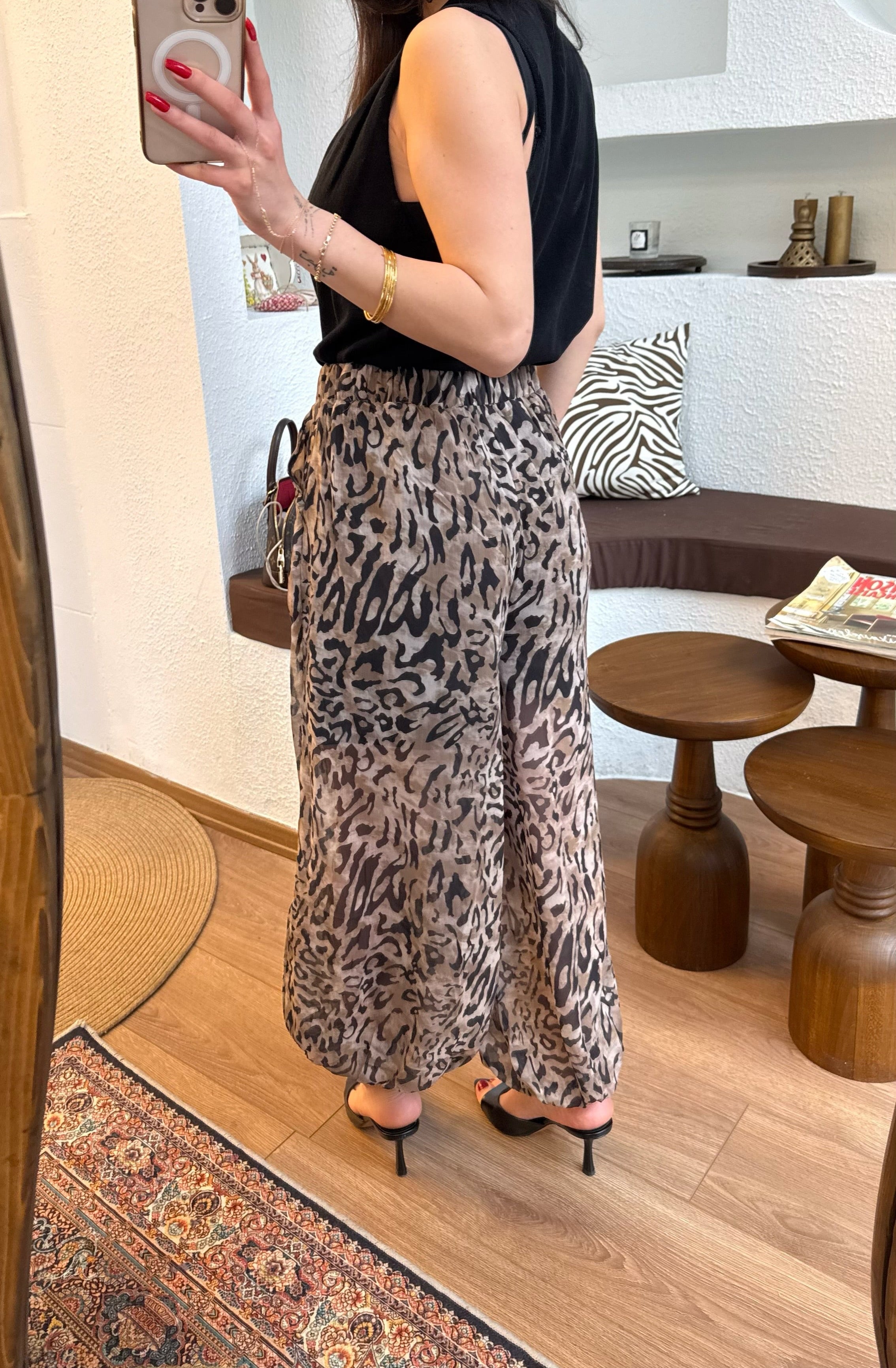 Şifon Leopar şalvar pantolon