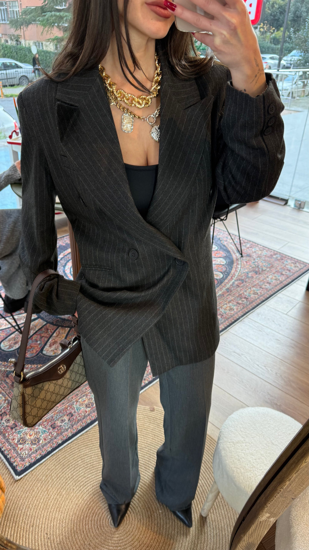 Antrasit çizgili blazer ceket