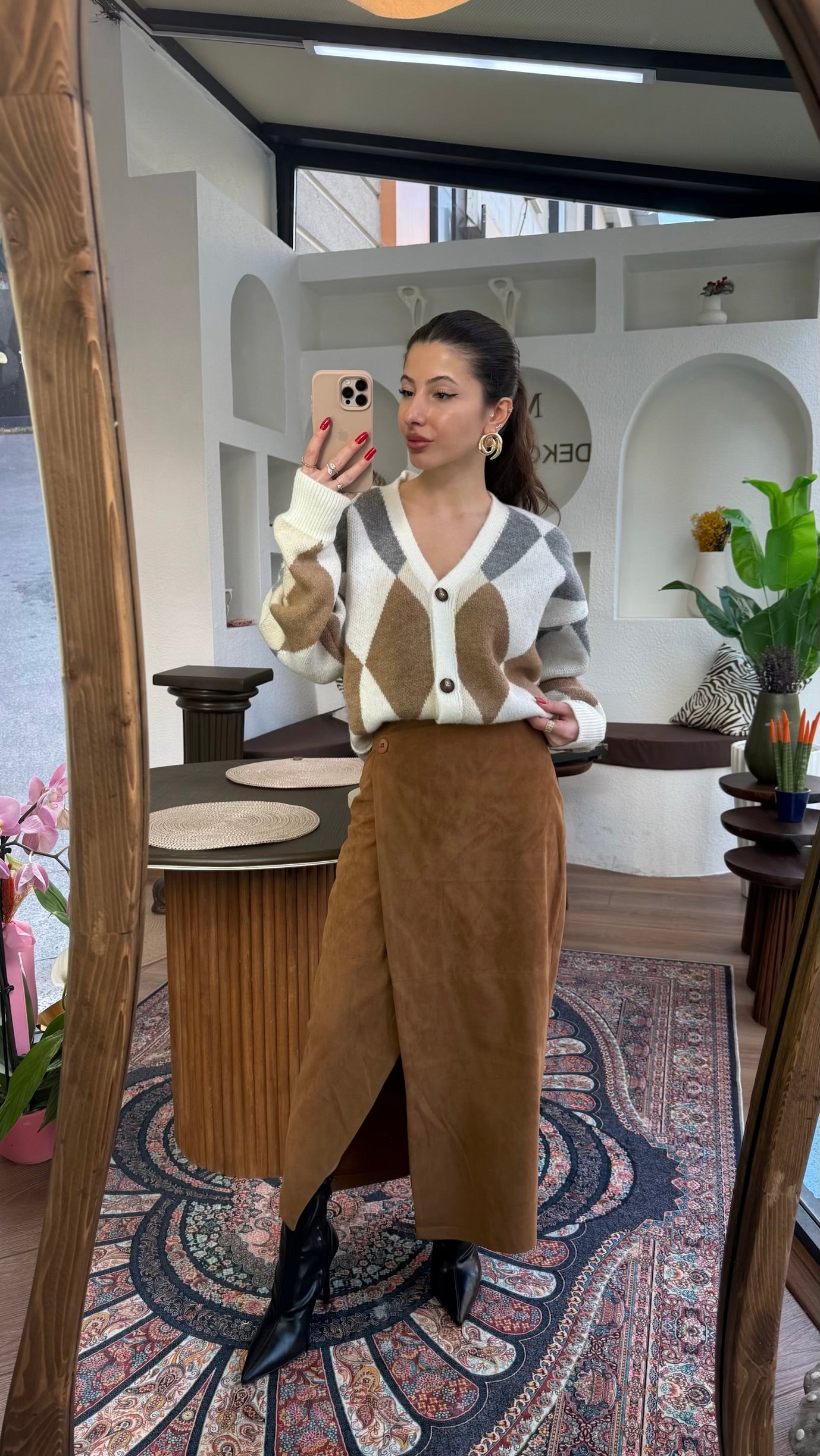 Baklava kahve-gri hırka