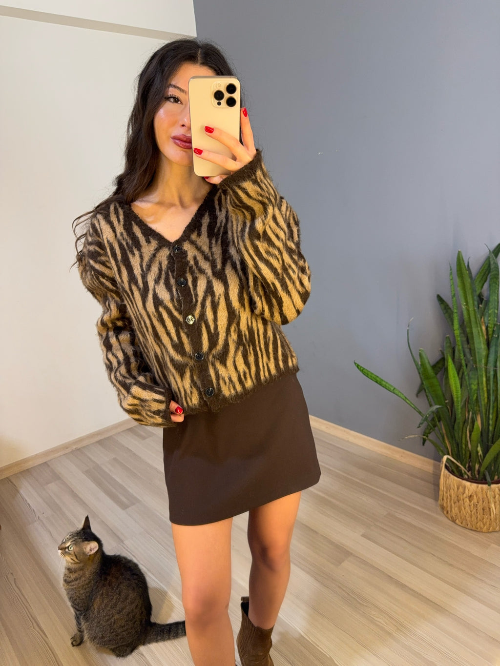 Zebra desenli Yün hırka