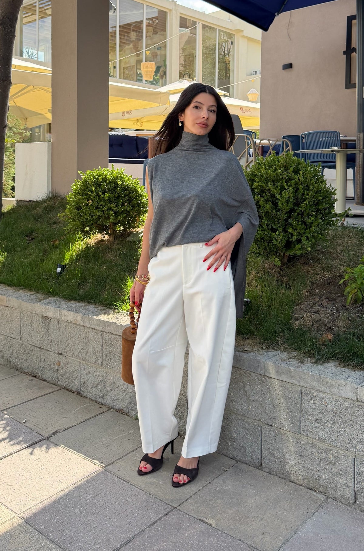 Barrel-leg Pantolon-Beyaz