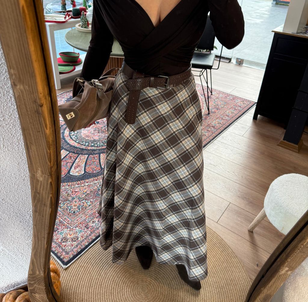 Ekose cepli maxi etek