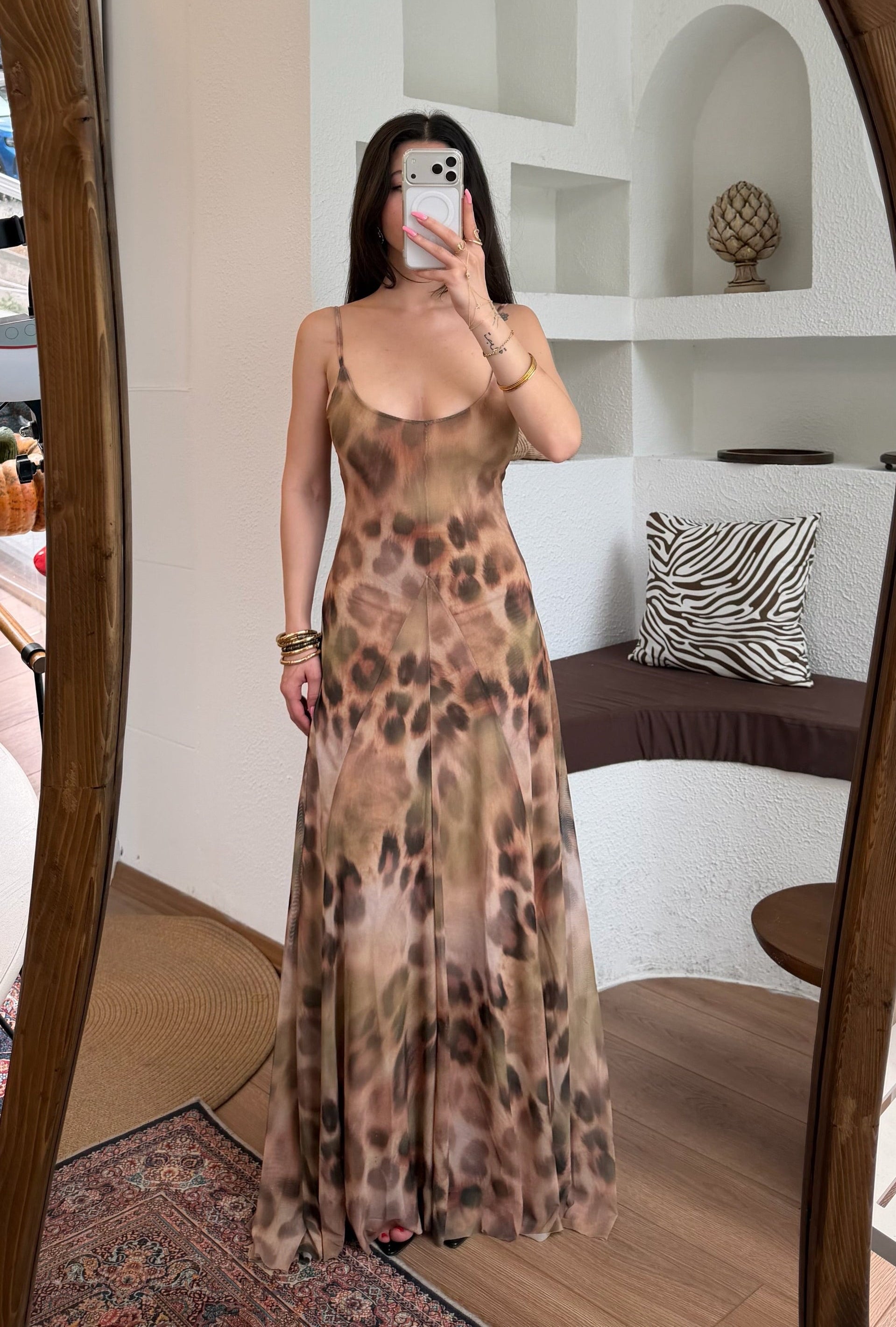 Leopar maxi elbise