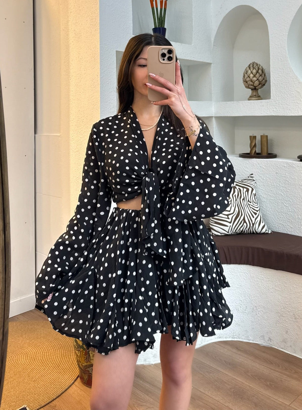 Puantiye kimono etek takım