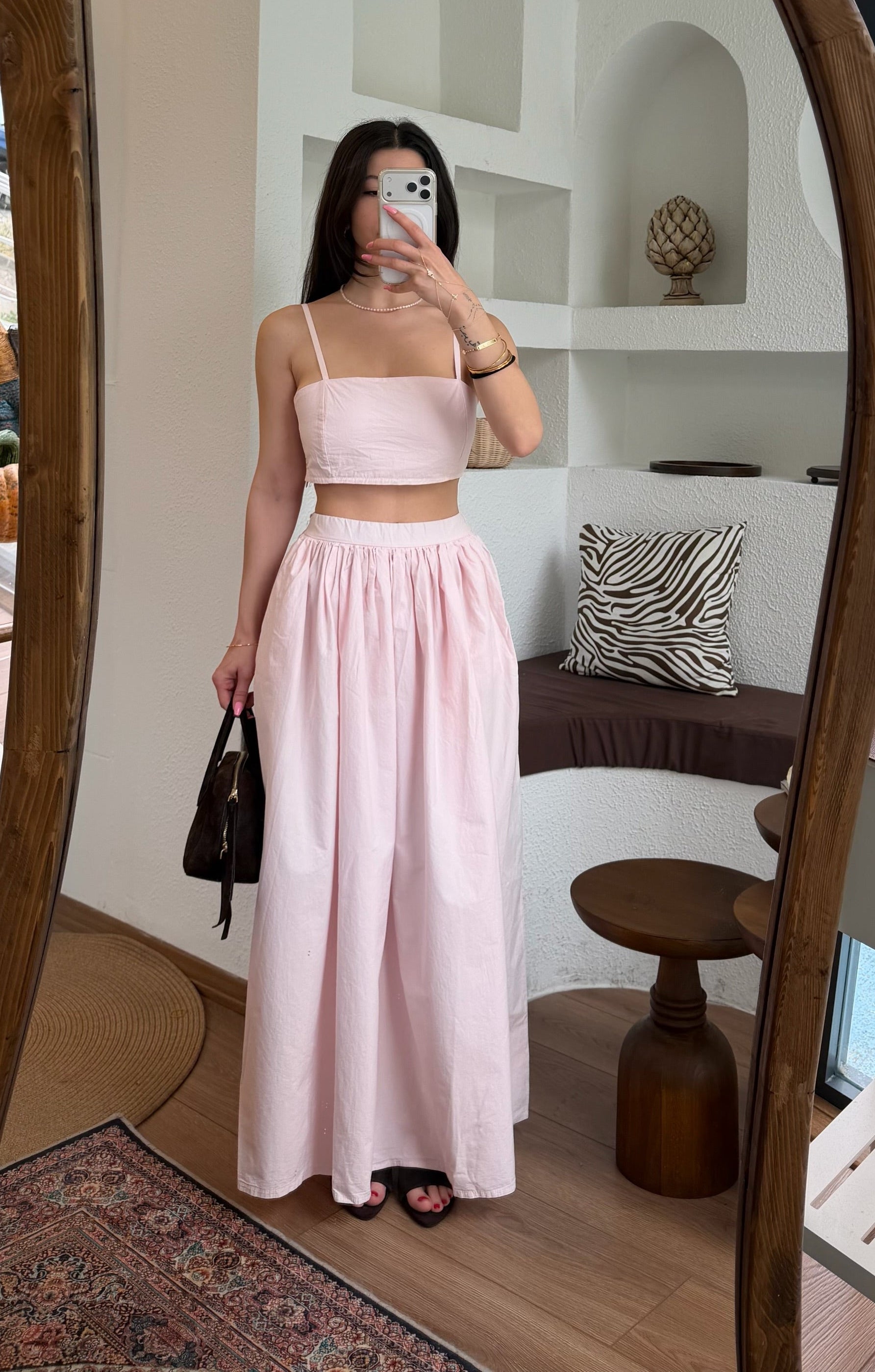Toz pembe Etek-top takım