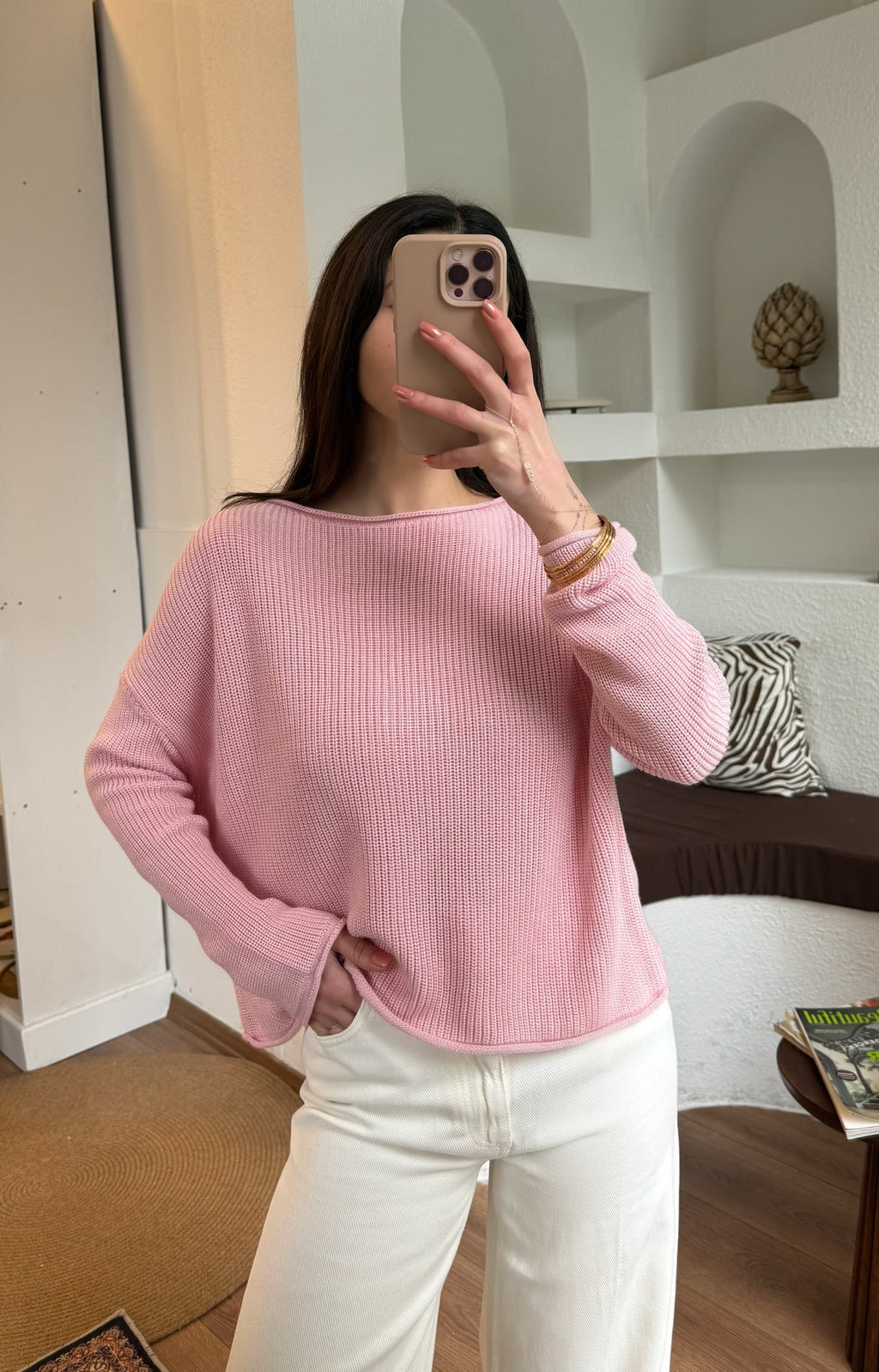 Pembe basic triko kazak