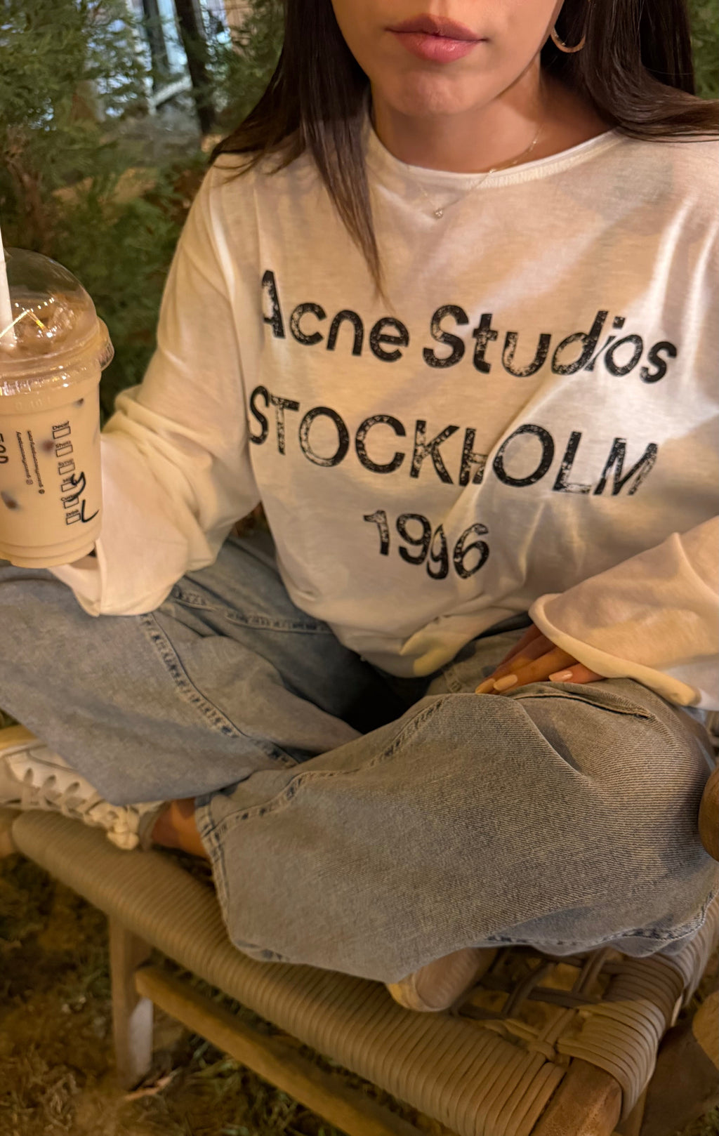 Acne studios baskılı oversize basic-Beyaz