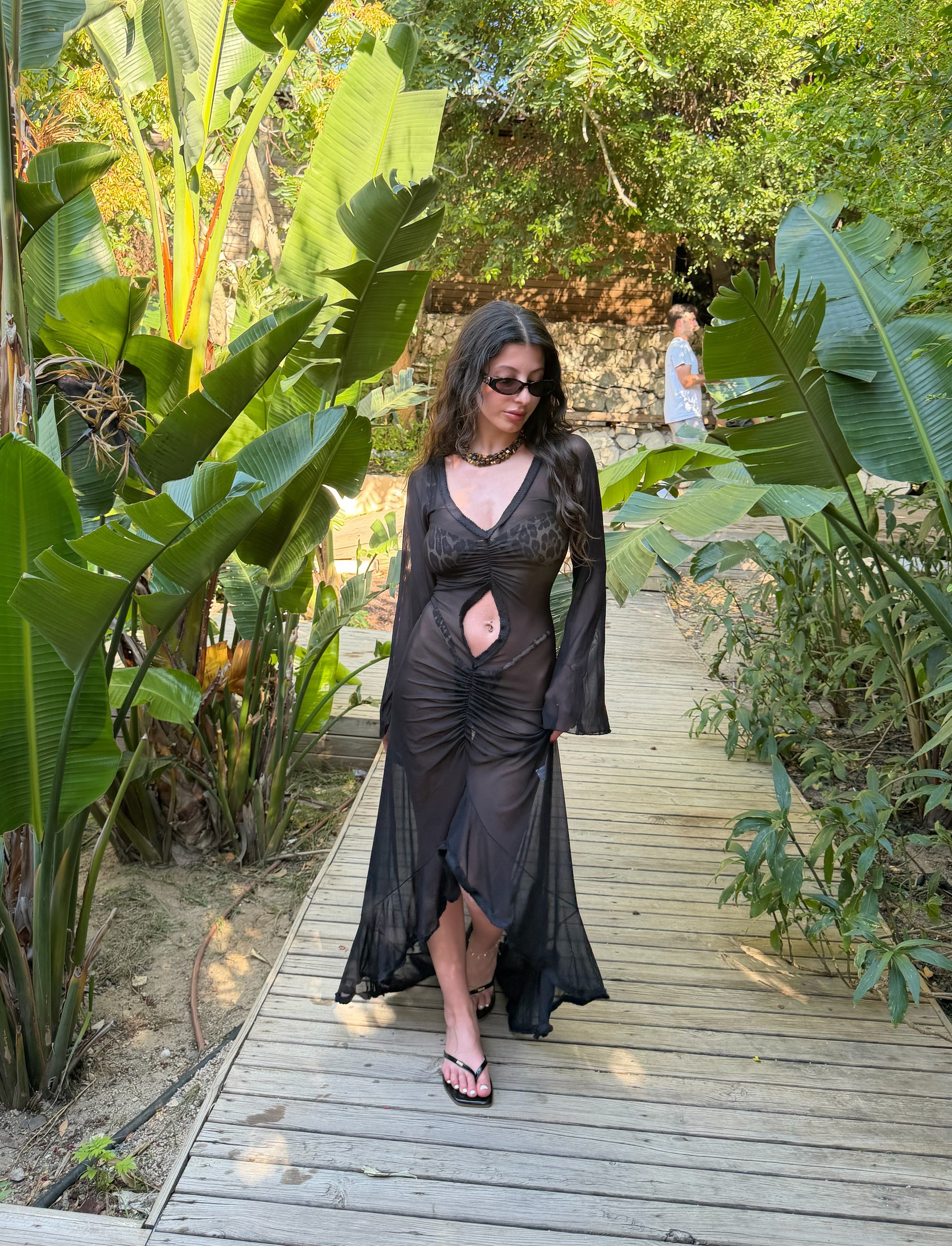 Black transparan kesim maxi beachwear elbise