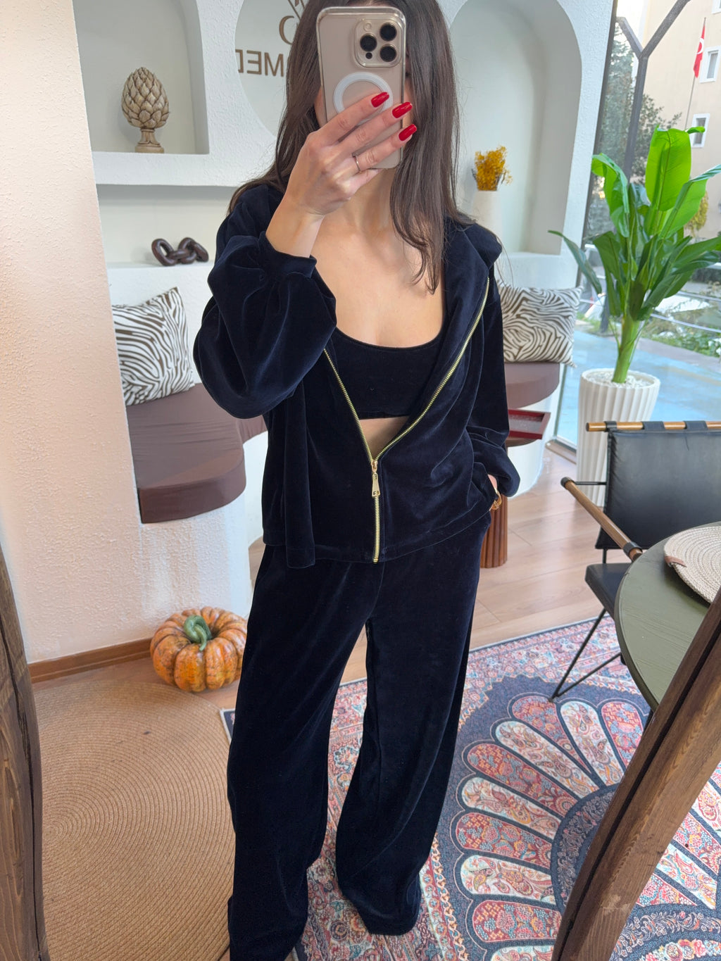 Lacivert kadife 3lü takım