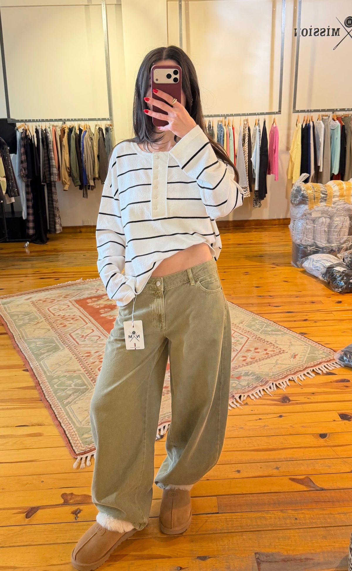 Haki barrel baggy jean