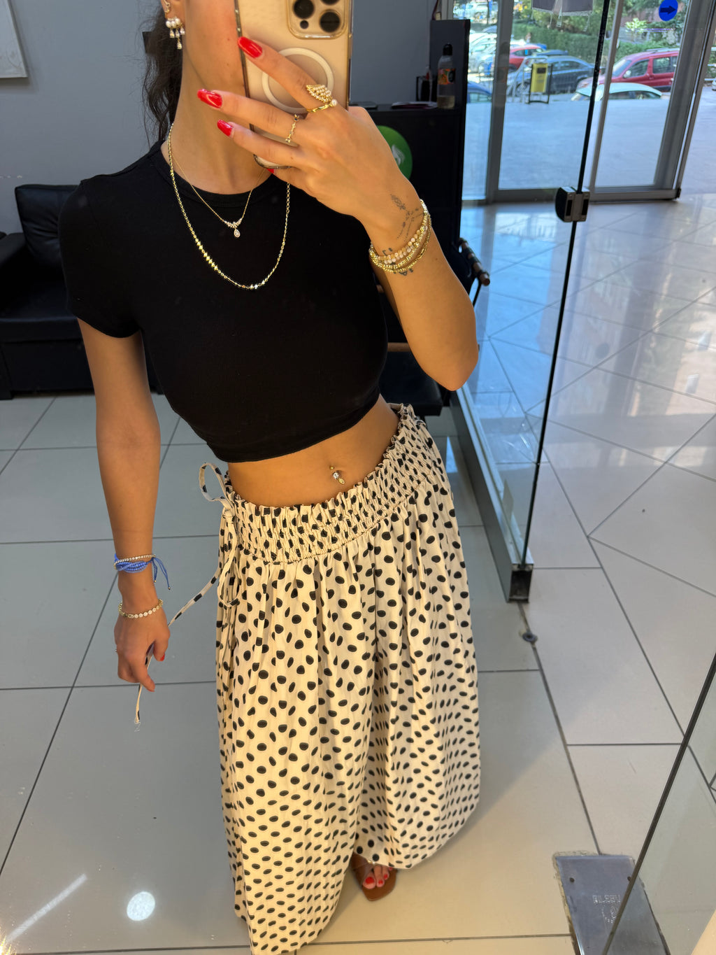 Poplin puantiye etek