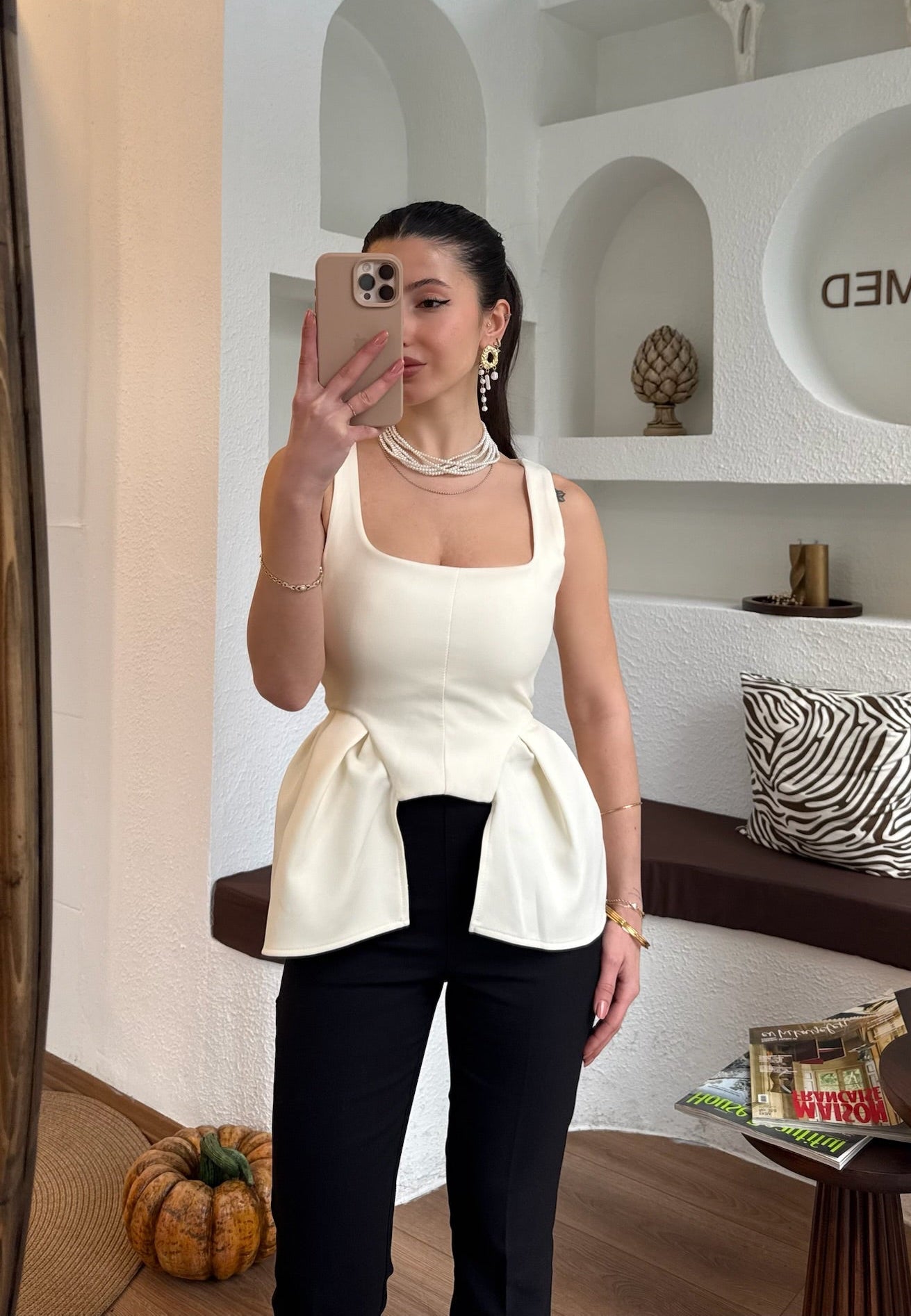 Ekru peplum top