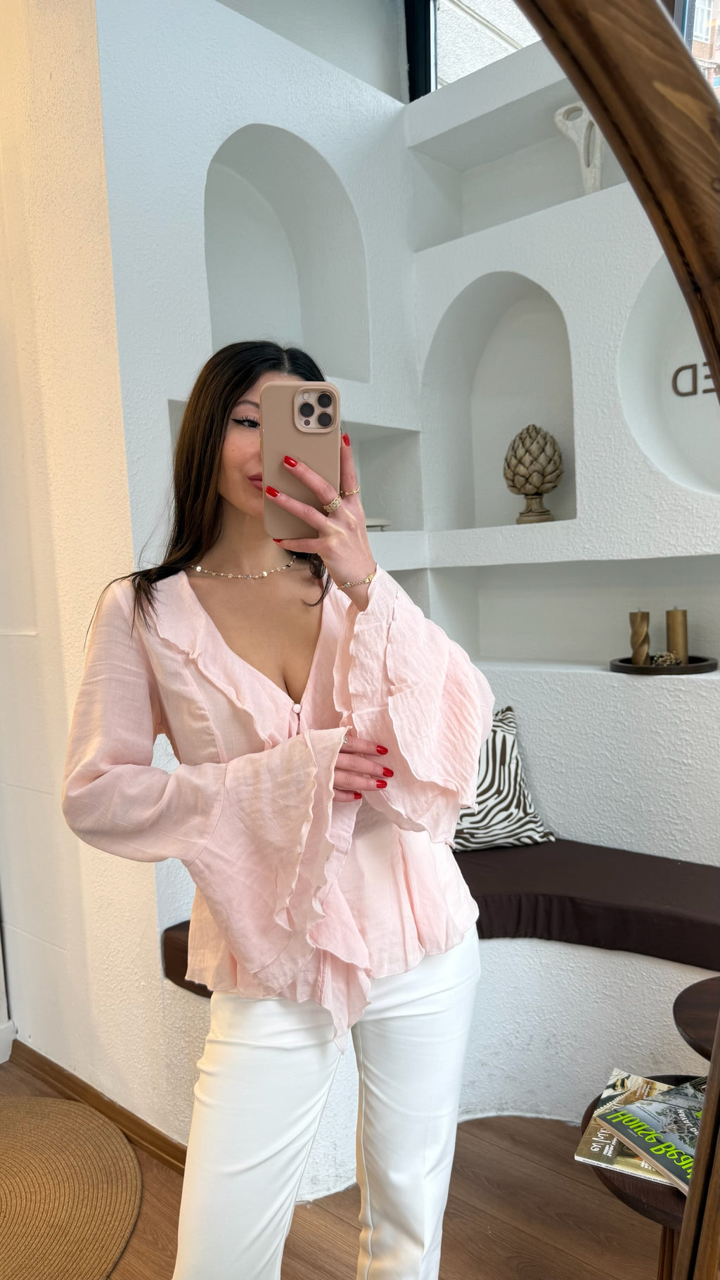 Paris fırfır pembe gömlek